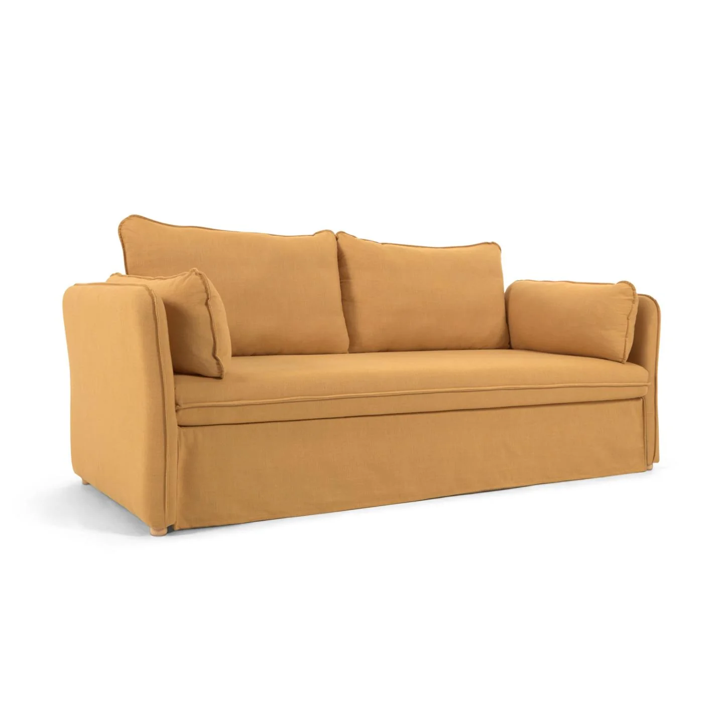 Tanit Schlafsofa senffarben und Beine aus massivem Buchenholz natürliches Finish 210 cm - Image 3