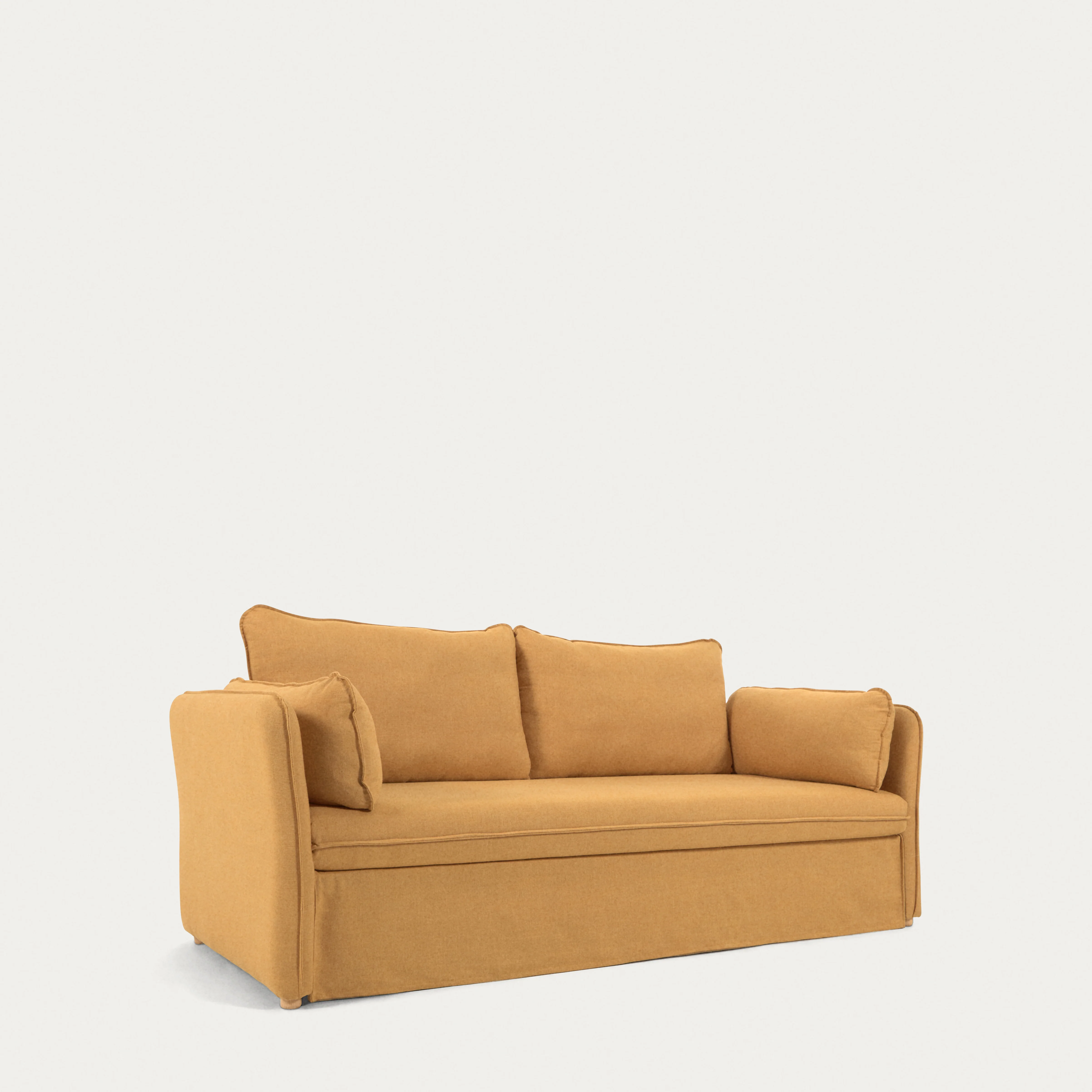 Tanit Schlafsofa senffarben und Beine aus massivem Buchenholz natürliches Finish 210 cm - Image 4