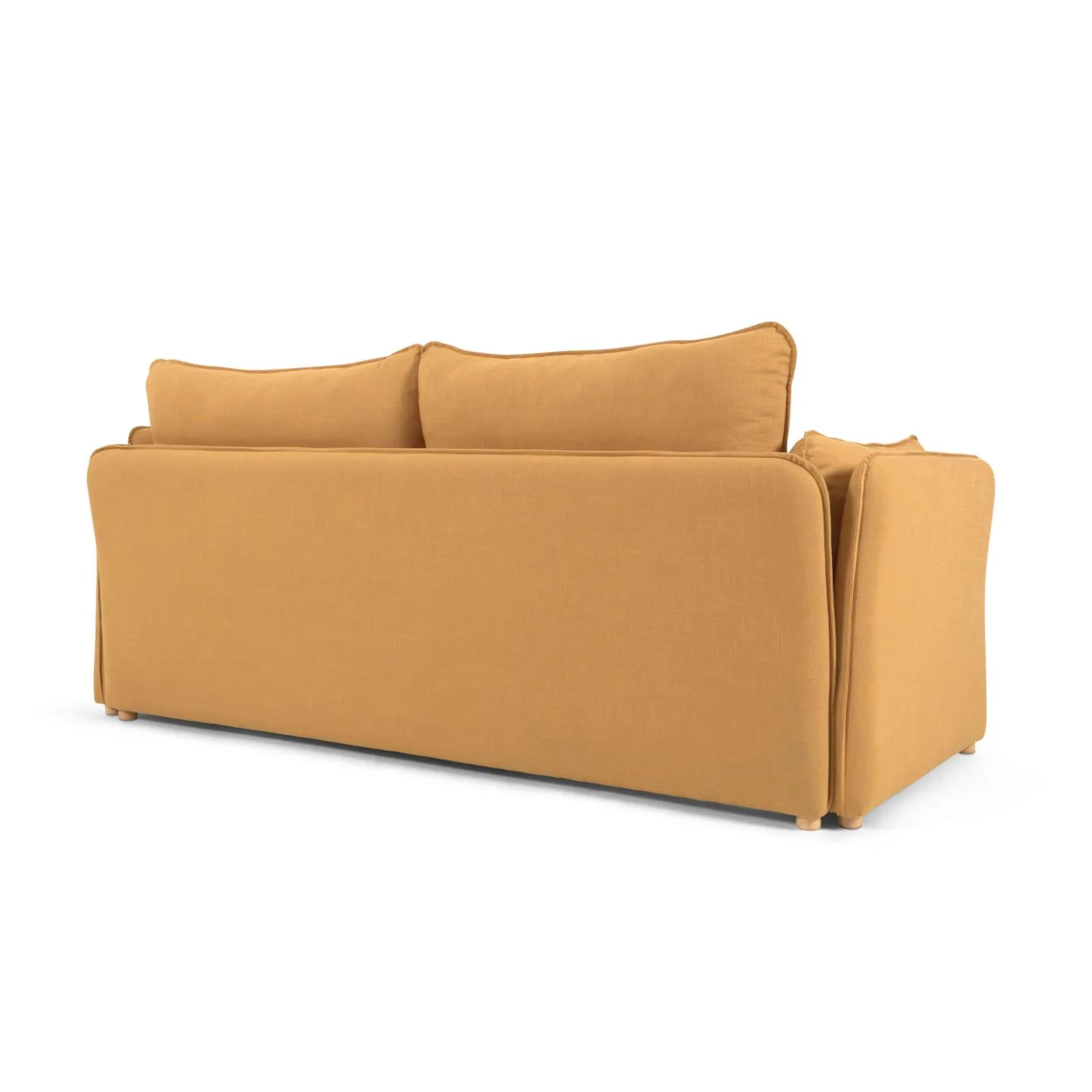 Tanit Schlafsofa senffarben und Beine aus massivem Buchenholz natürliches Finish 210 cm - Image 7