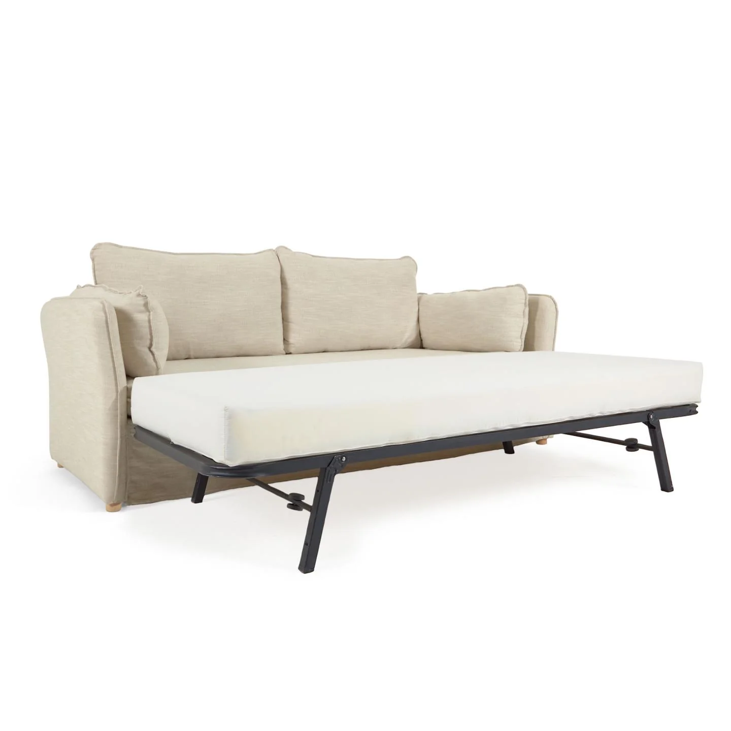 Tanit Schlafsofa weiß und Beine aus massivem Buchenholz mit natürlichem Finish 210 cm - Image 7