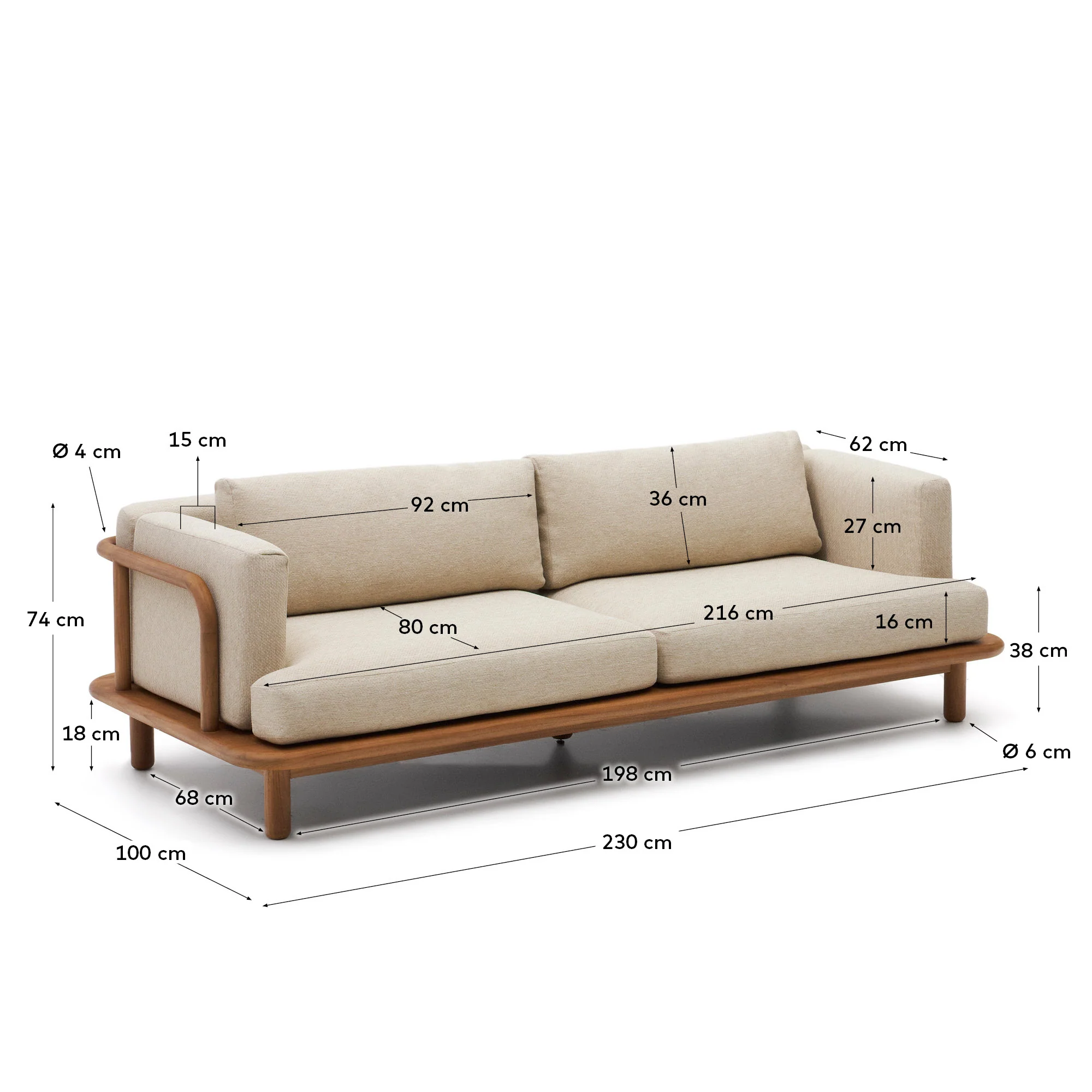 Turqueta 3-Sitzer-Sofa aus massivem Teakholz FSC 100% 230 cm - Image 7