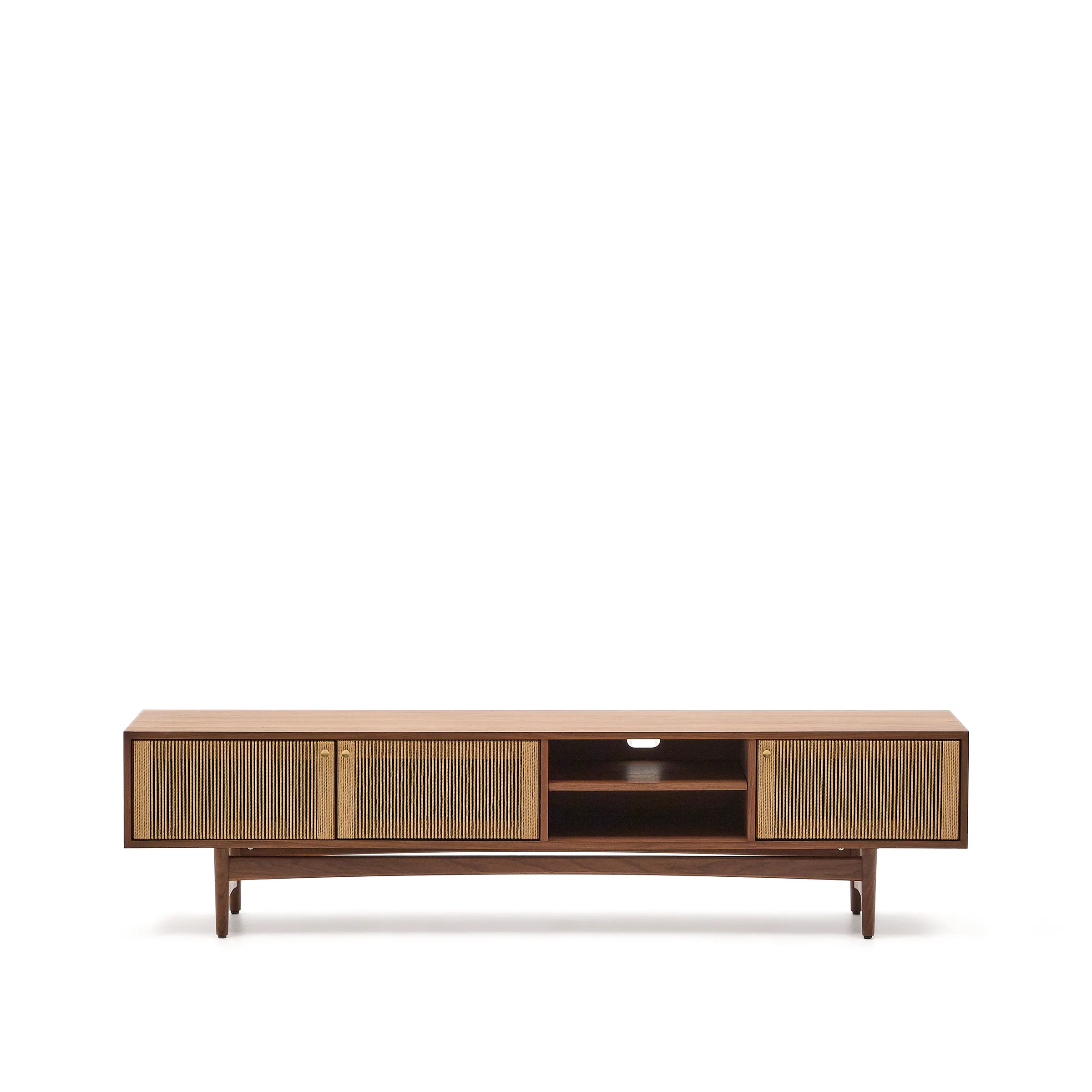 TV-Möbel Elan 3 Türen Furnier und massives Walnussholz Seil 200 x 50 cm FSC Mix Credit