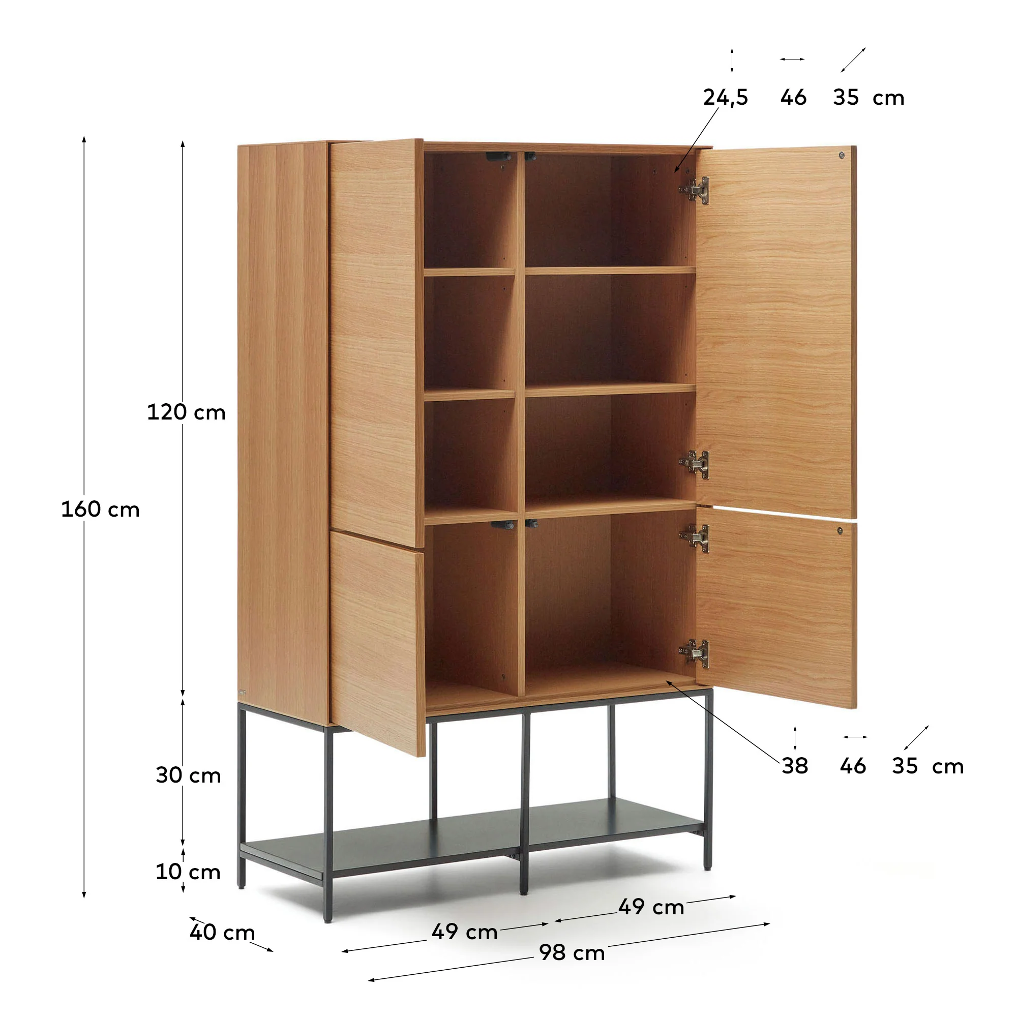 Vedrana Highboard 4 Türen aus Eichenfurnier und Stahlbeine in Schwarz 97,5 x 160 cm - Image 4