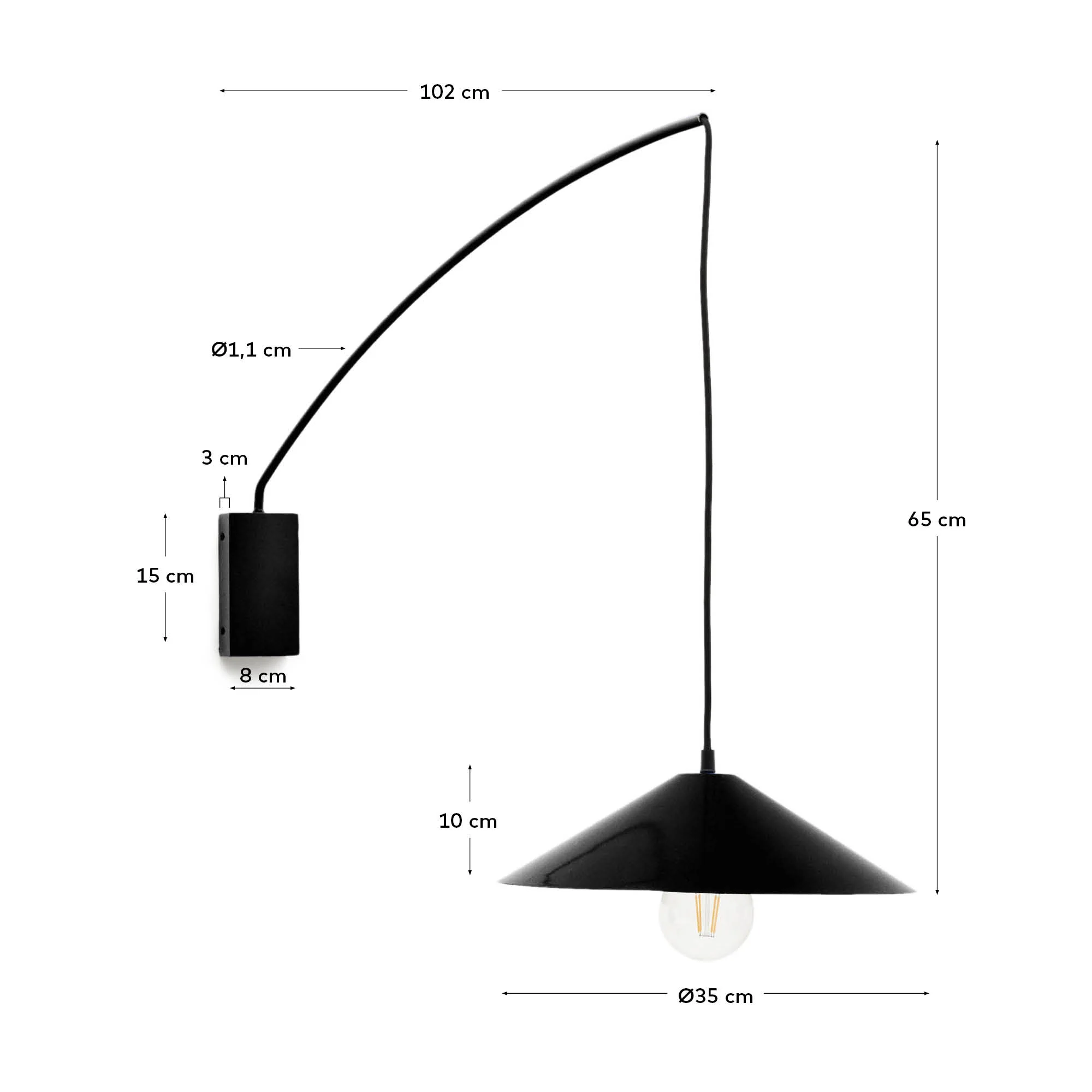 Wandleuchte Kally aus Metall mit schwarz lackiertem Finish - Image 8