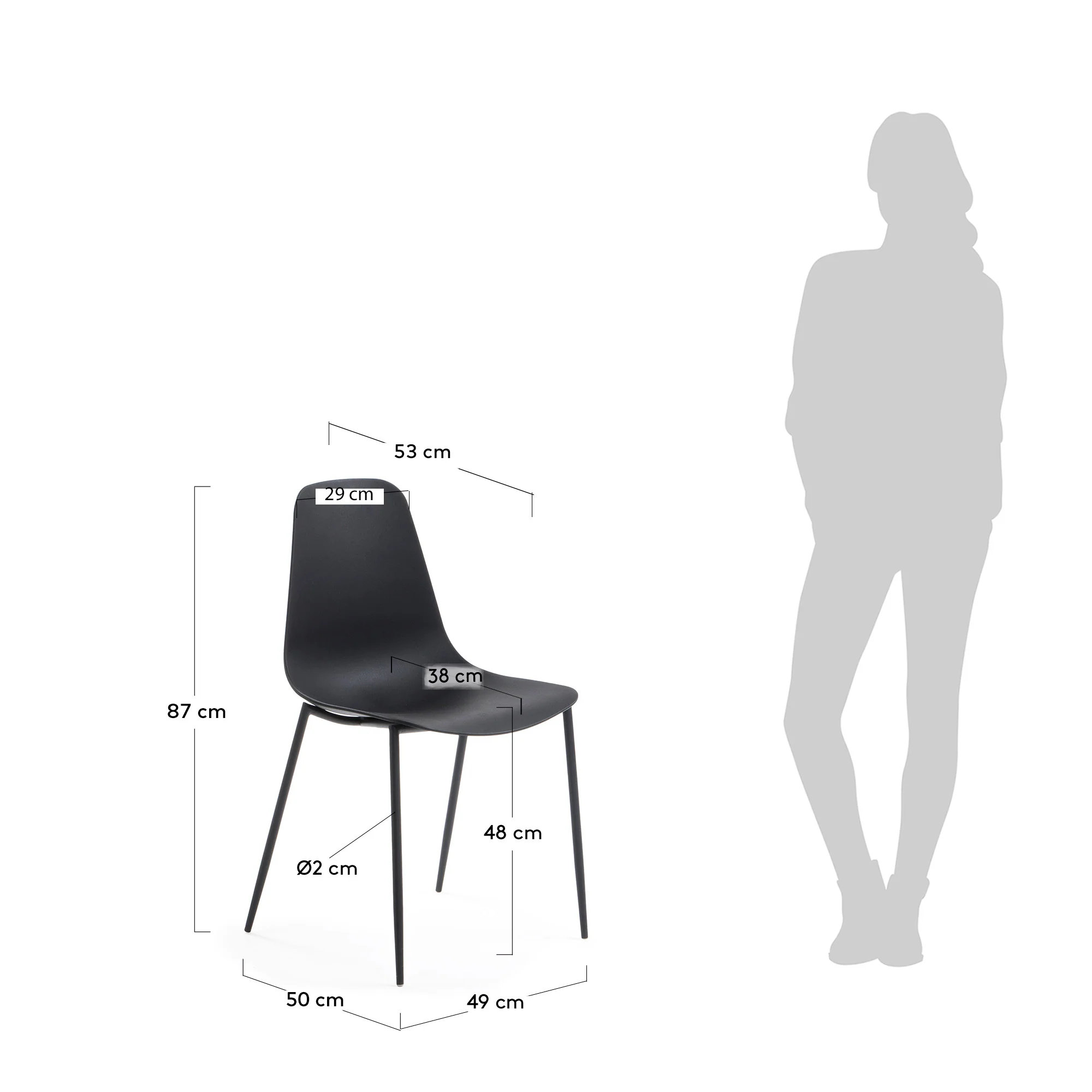 Whatts Stuhl mit Stahlbeinen in Schwarz - Image 5