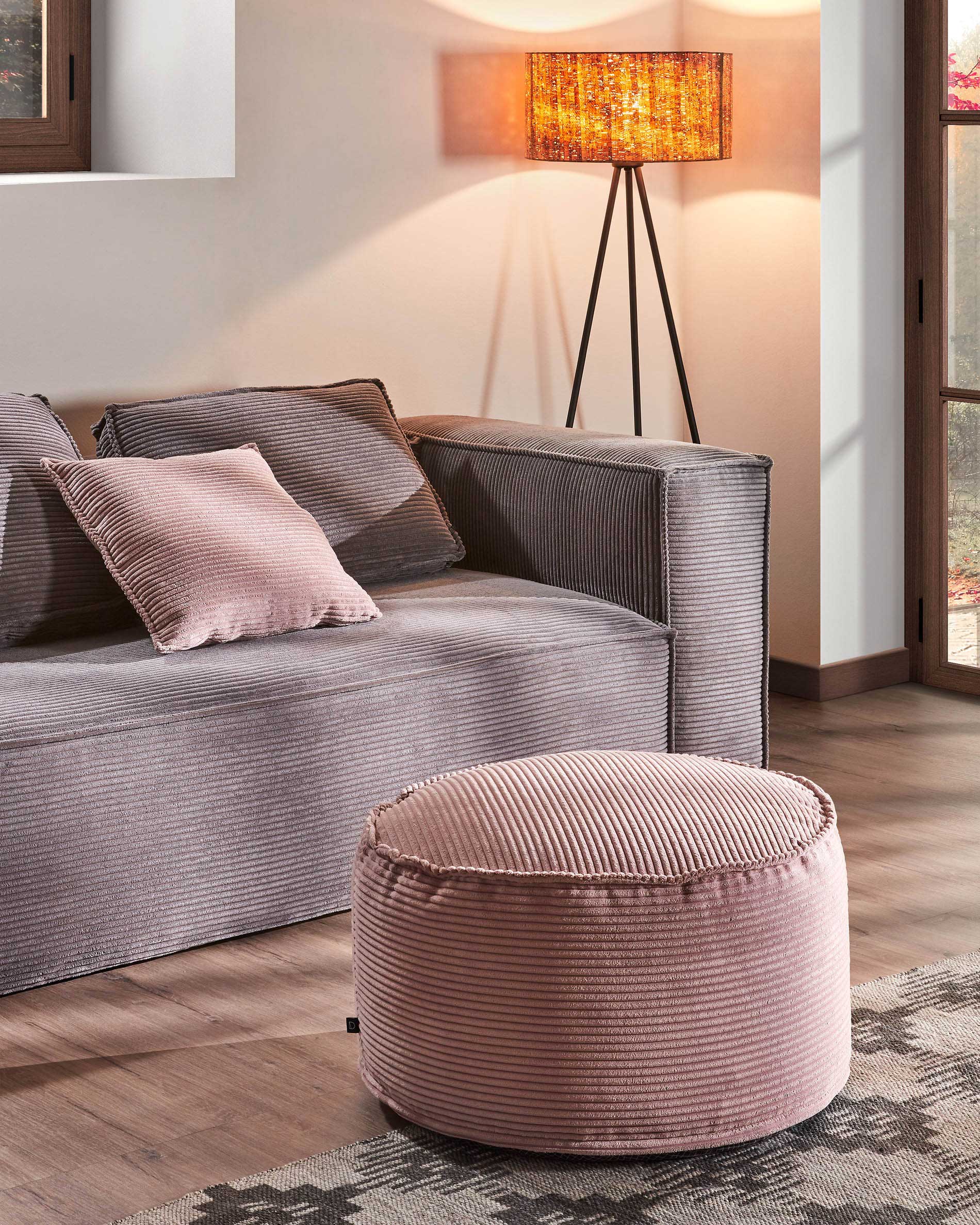 Wilma großer Pouf breiter Cord rosa Ø 70 cm - Image 2