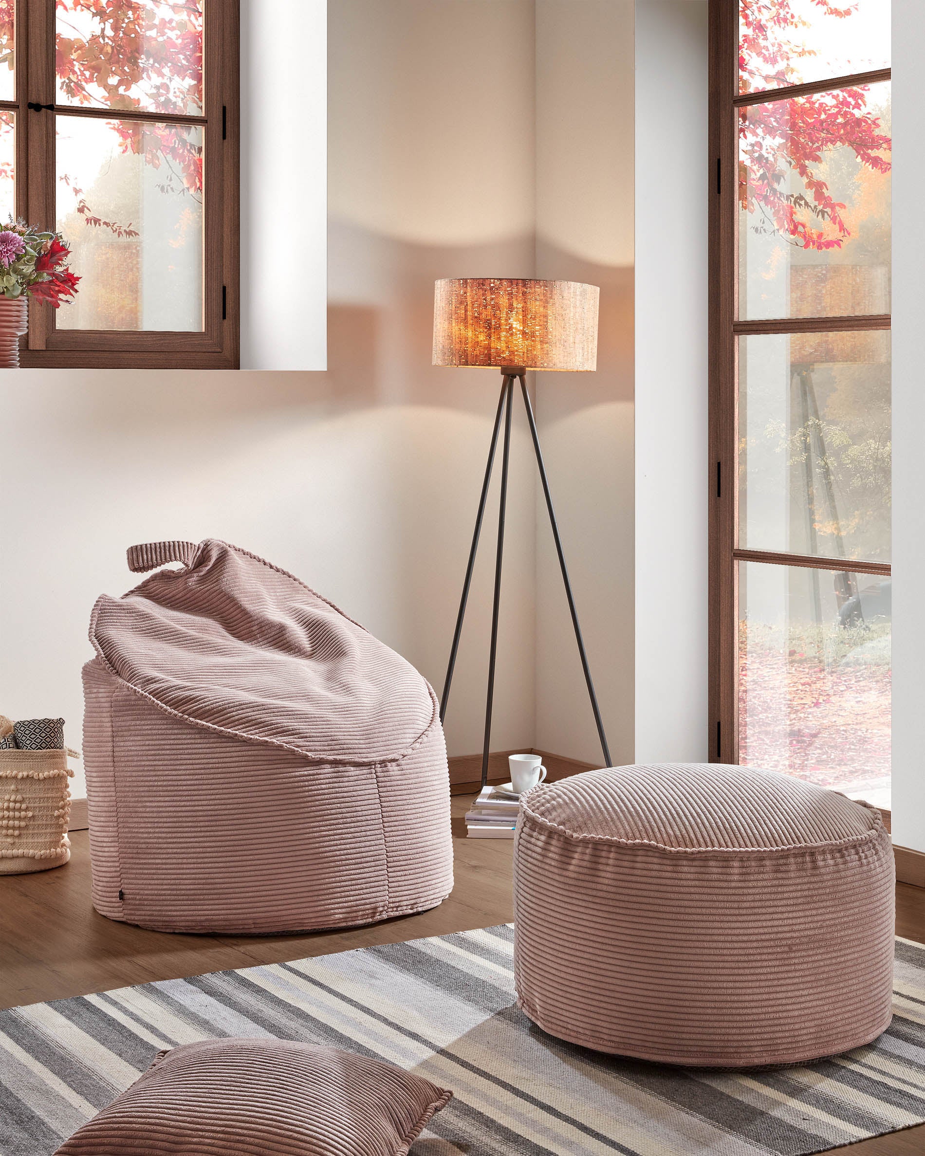 Wilma großer Pouf breiter Cord rosa Ø 70 cm - Image 3