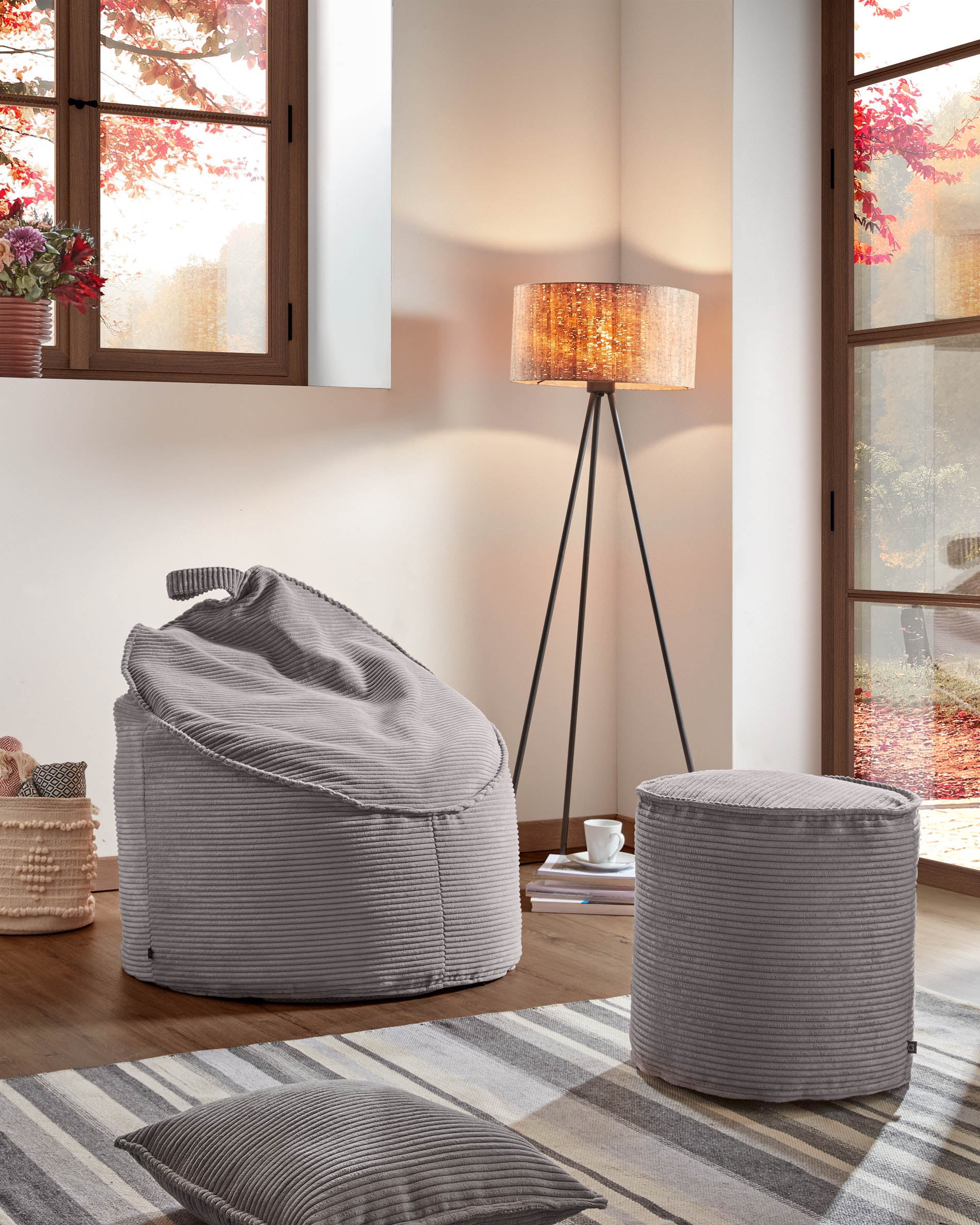 Wilma Pouf breiter Cord grau Ø 80 cm - Image 4