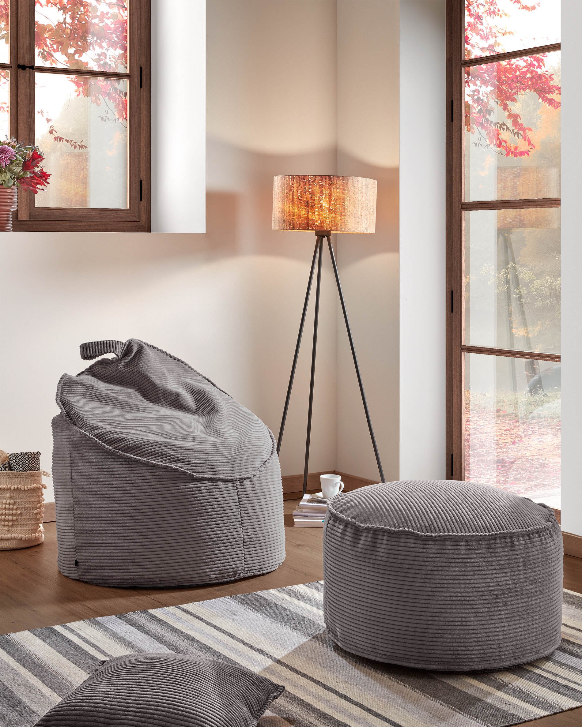 Wilma Pouf breiter Cord grau Ø 80 cm - Image 5