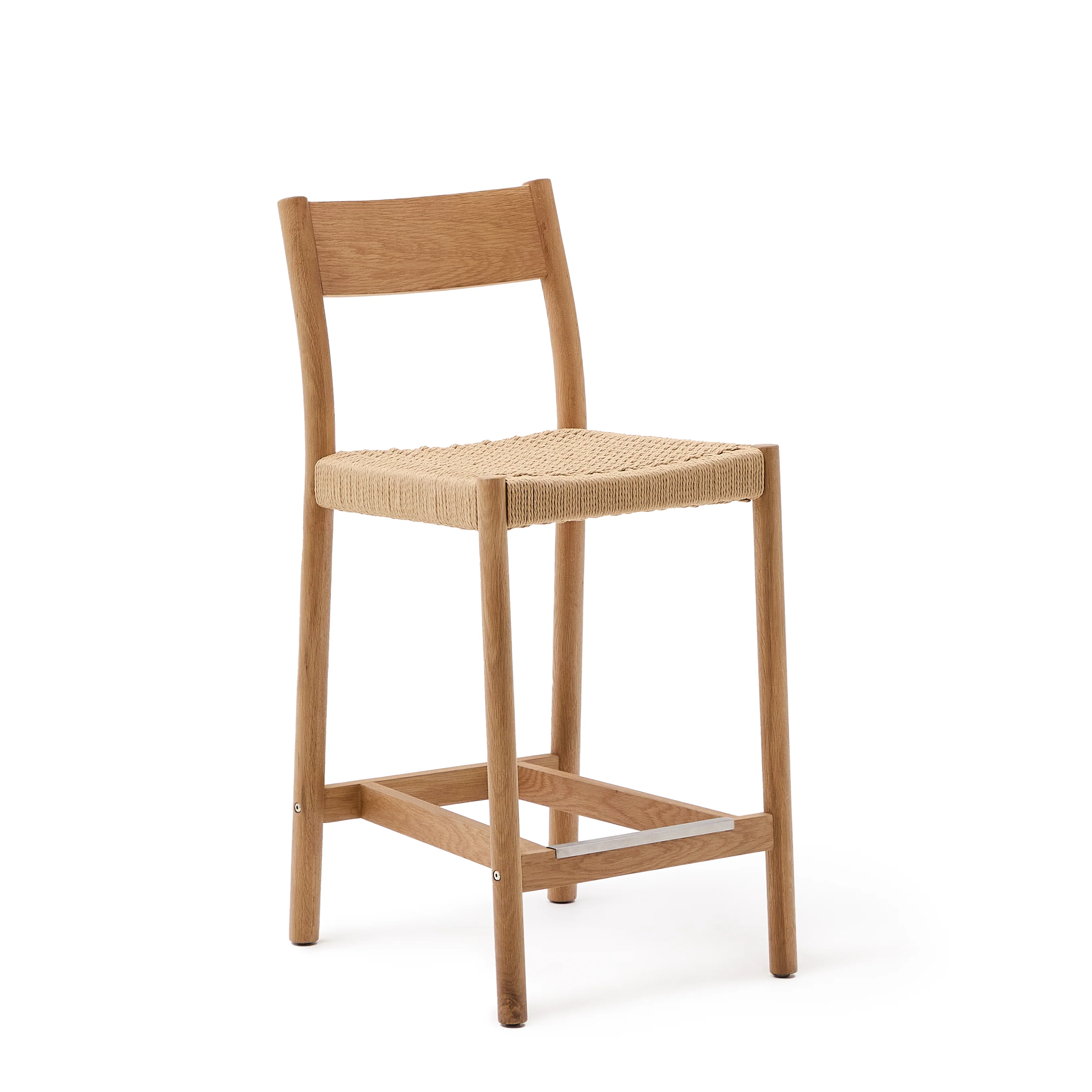 Yalia Barhocker Rückenlehne massives Eichenholz mit naturfarbenem Finish FSC und Seilsitzfläche 65 cm 100 %