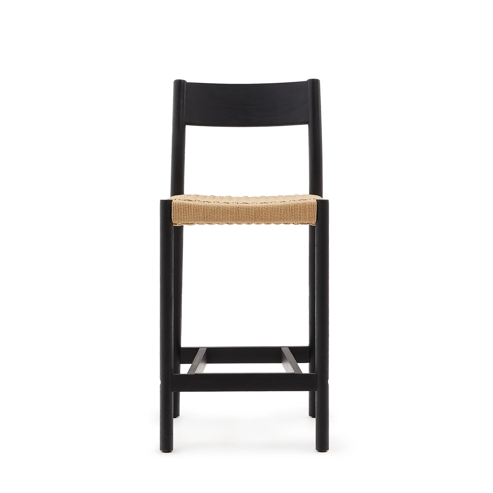 Yalia Barhocker Rückenlehne massives Eichenholz mit schwarzem Finish und Seilsitzfläche 65 cm FSC 100% - Image 6