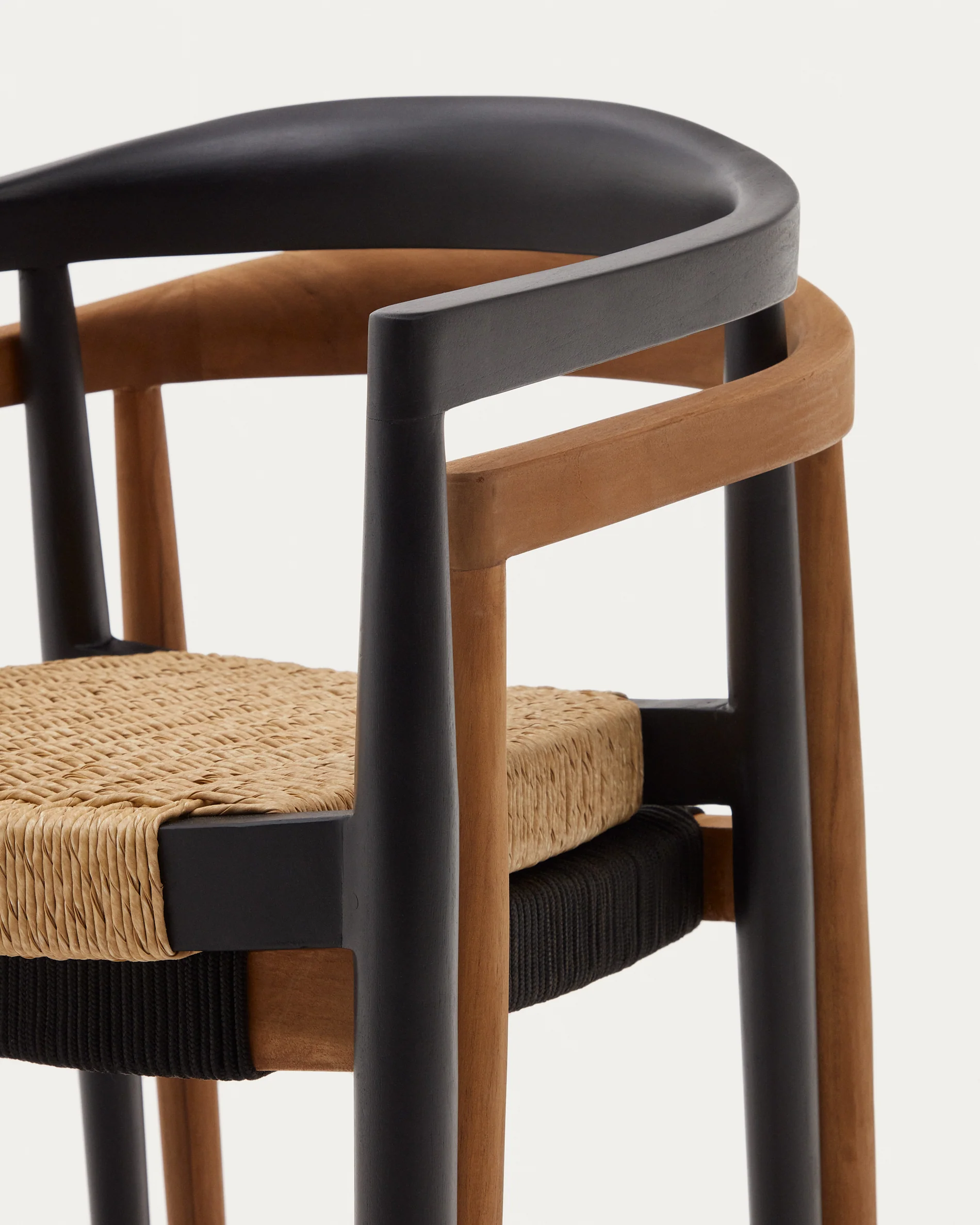 Ydalia stapelbarer Outdoor-Stuhl massives Teakholz schwarz Seil aus synthetischem Rattan - Image 13