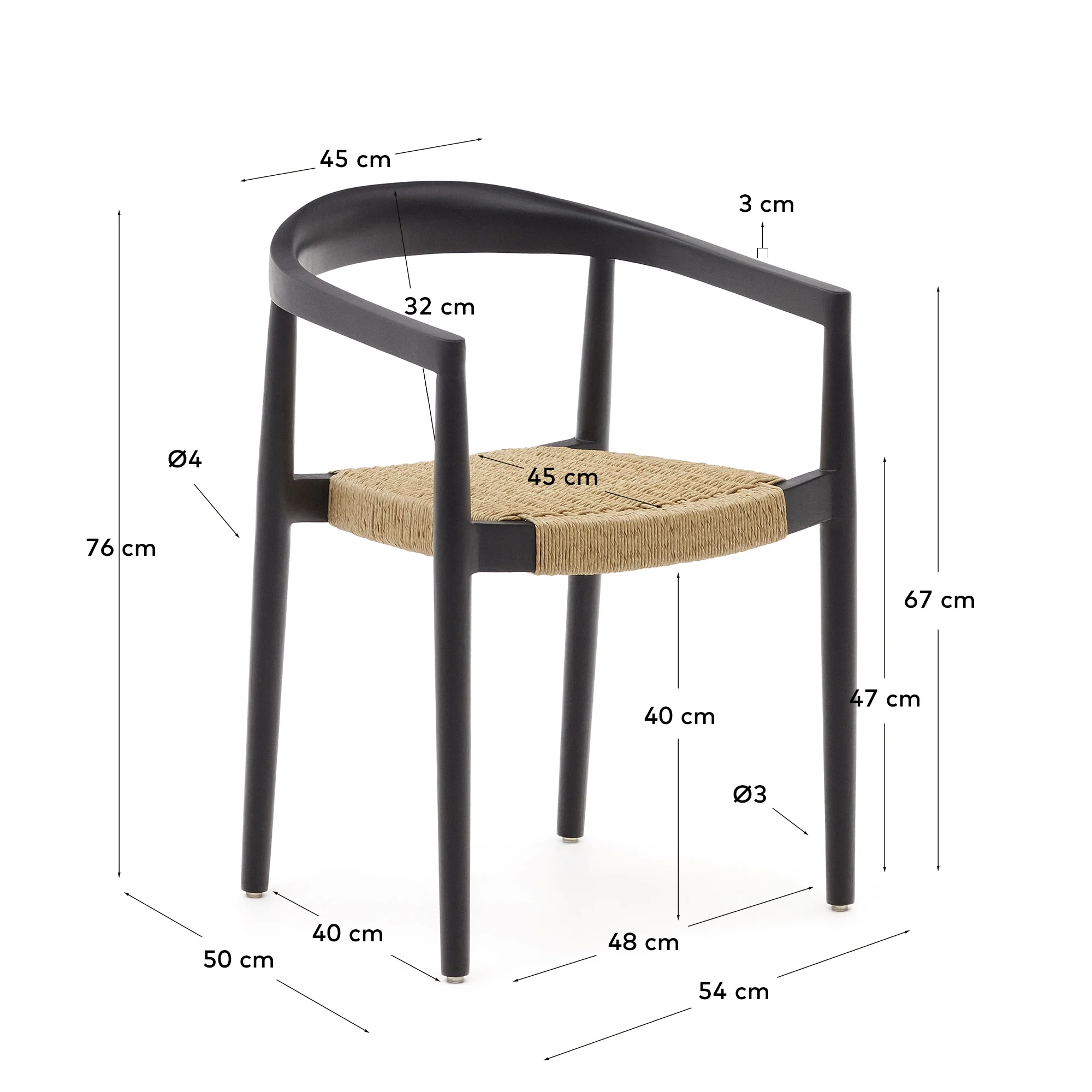 Ydalia stapelbarer Outdoor-Stuhl massives Teakholz schwarz Seil aus synthetischem Rattan - Image 4