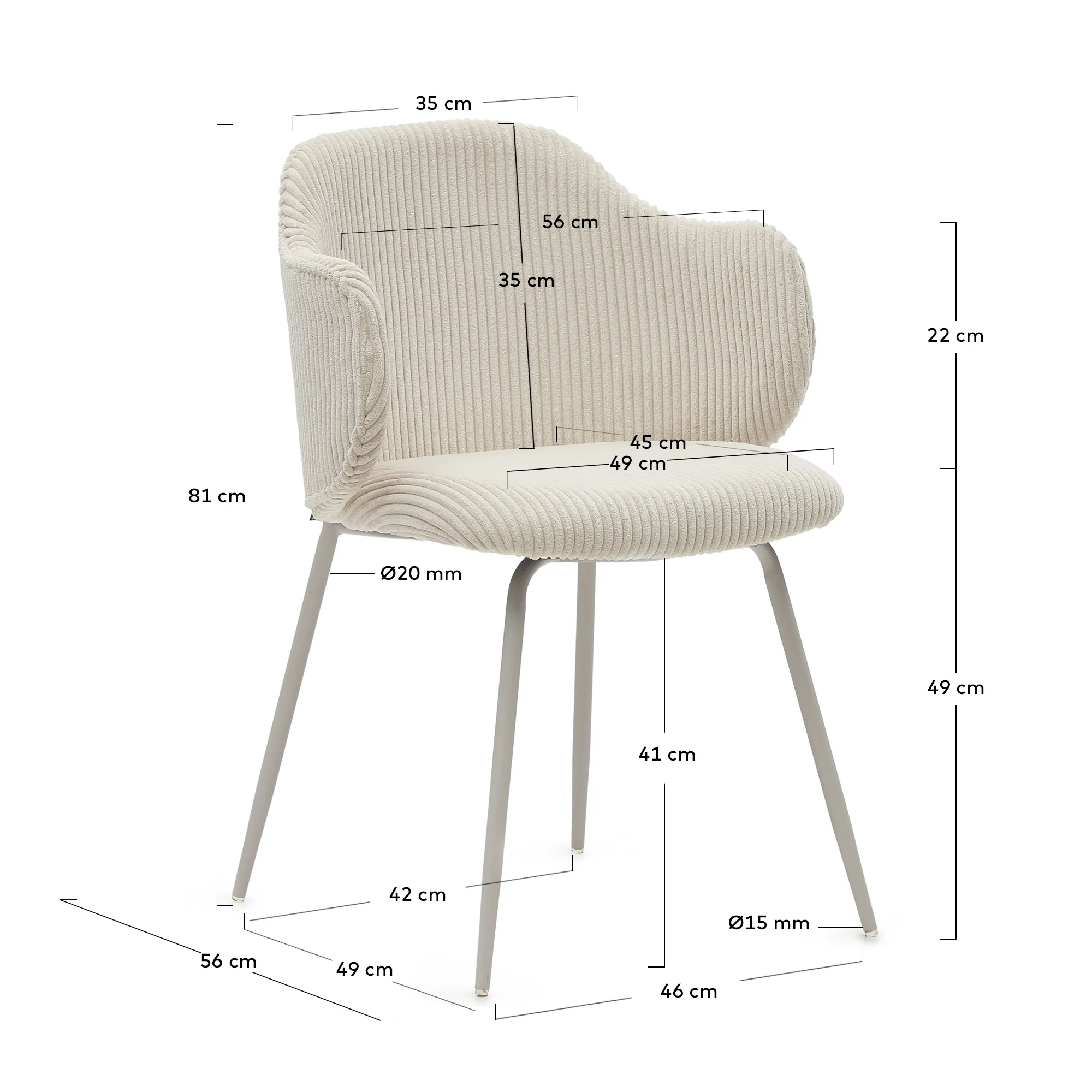 Yunia Stuhl Beige-Cord - Image 4
