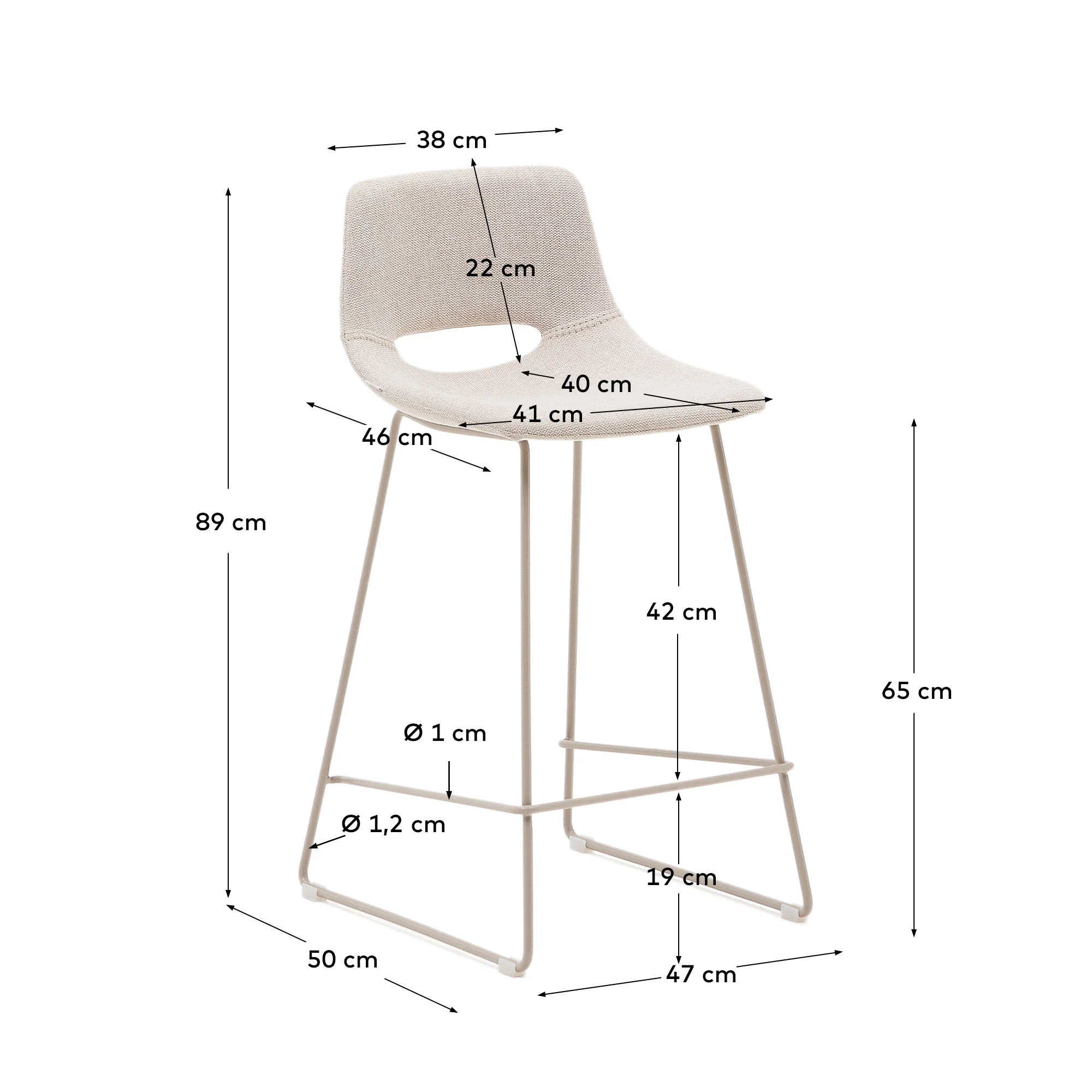 Zahara Hocker beige und Stahl mit beigem Finish 65 cm - Image 9