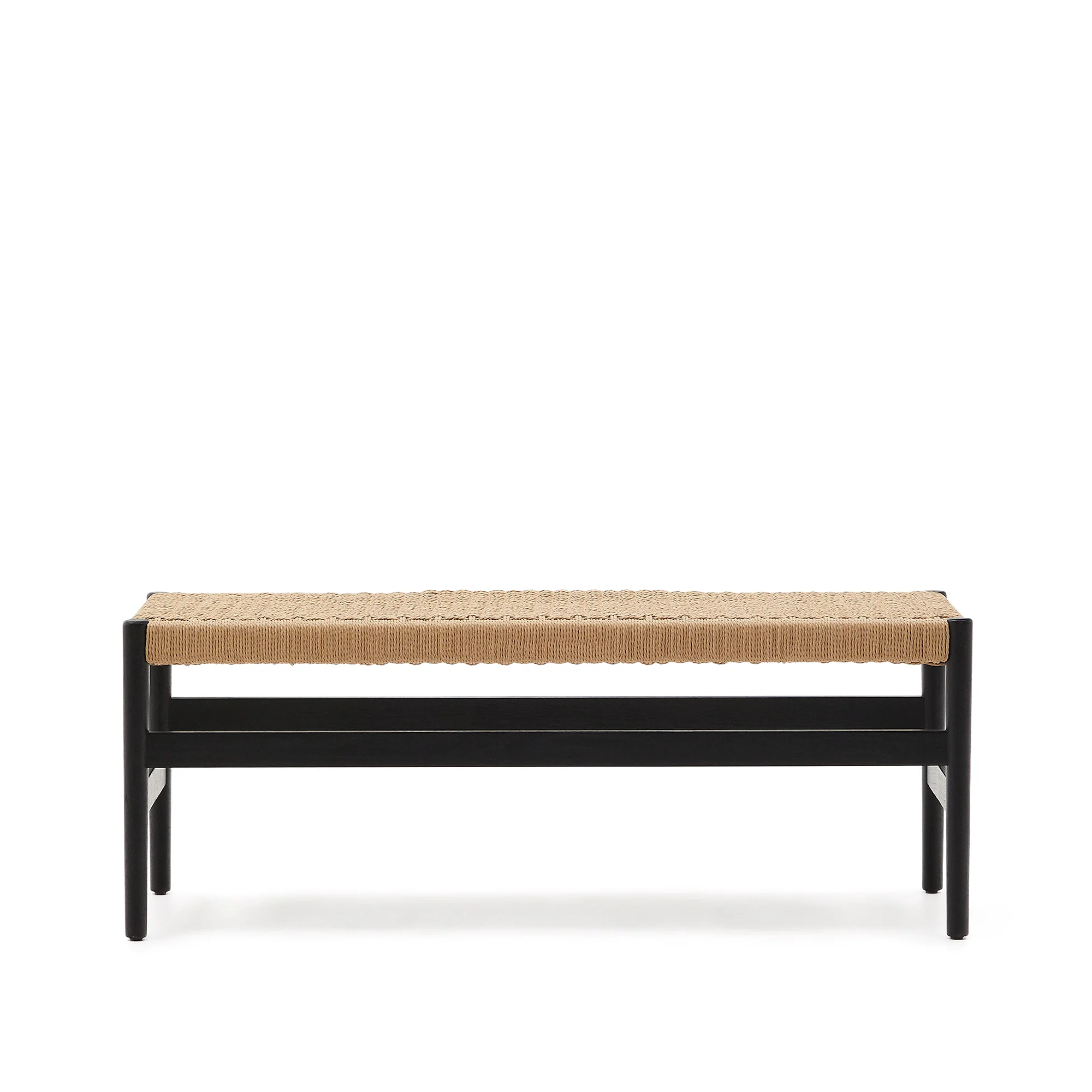Zaide Bank aus massivem Eichenholz mit schwarzem Finish und Seilsitzfläche FSC 100% 120 cm - Image 4