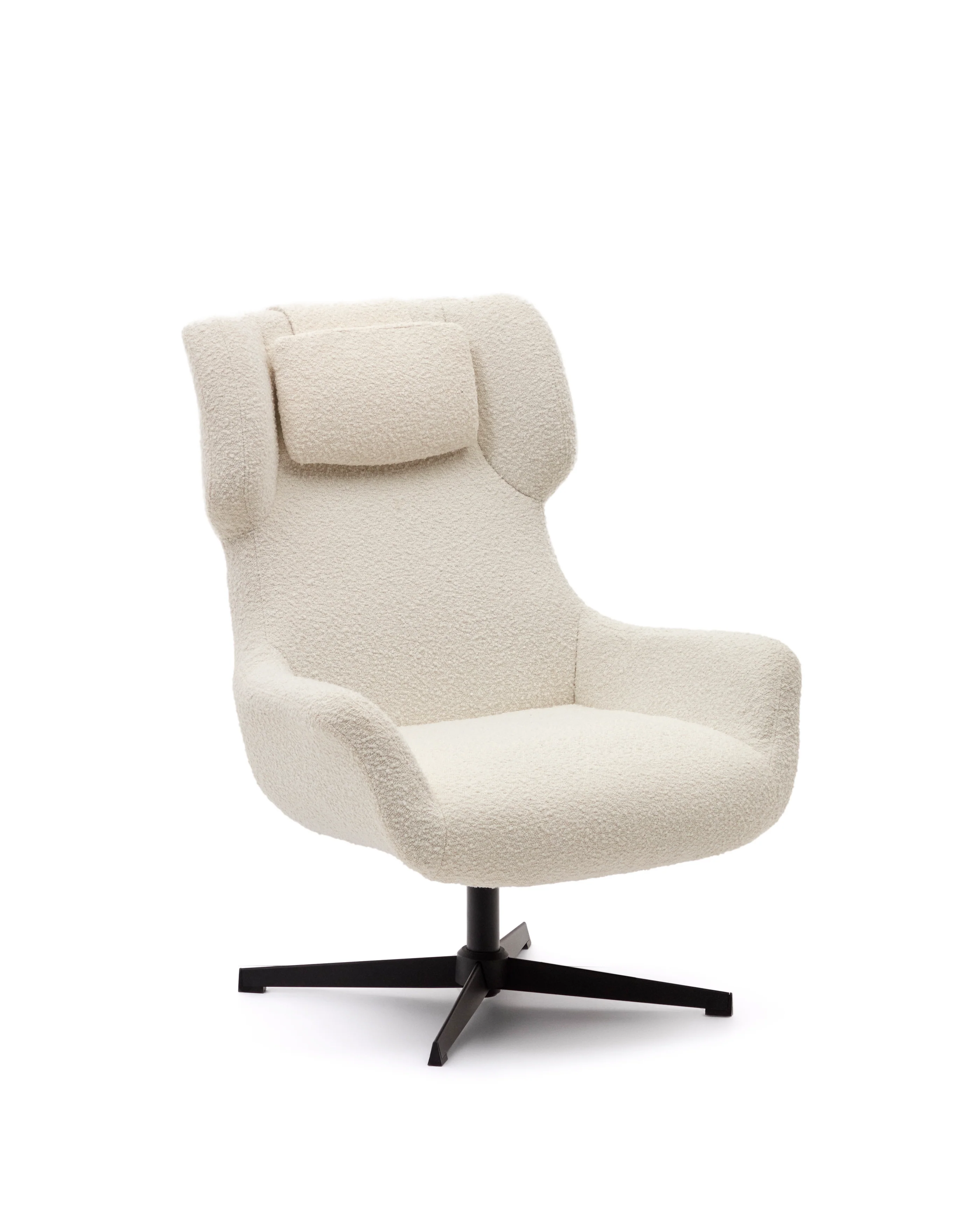 Zalina Drehsessel aus weißem Bouclé und Stahl mit schwarzem Finish FSC 100% - Image 2