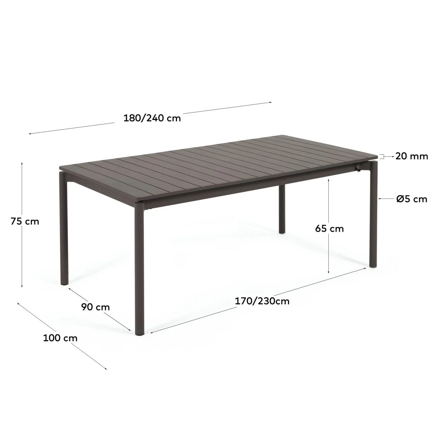 Zaltana ausziehbarer Outdoor-Tisch aus Aluminium matt dunkelgrau 180 (240) x 100 cm - Image 8
