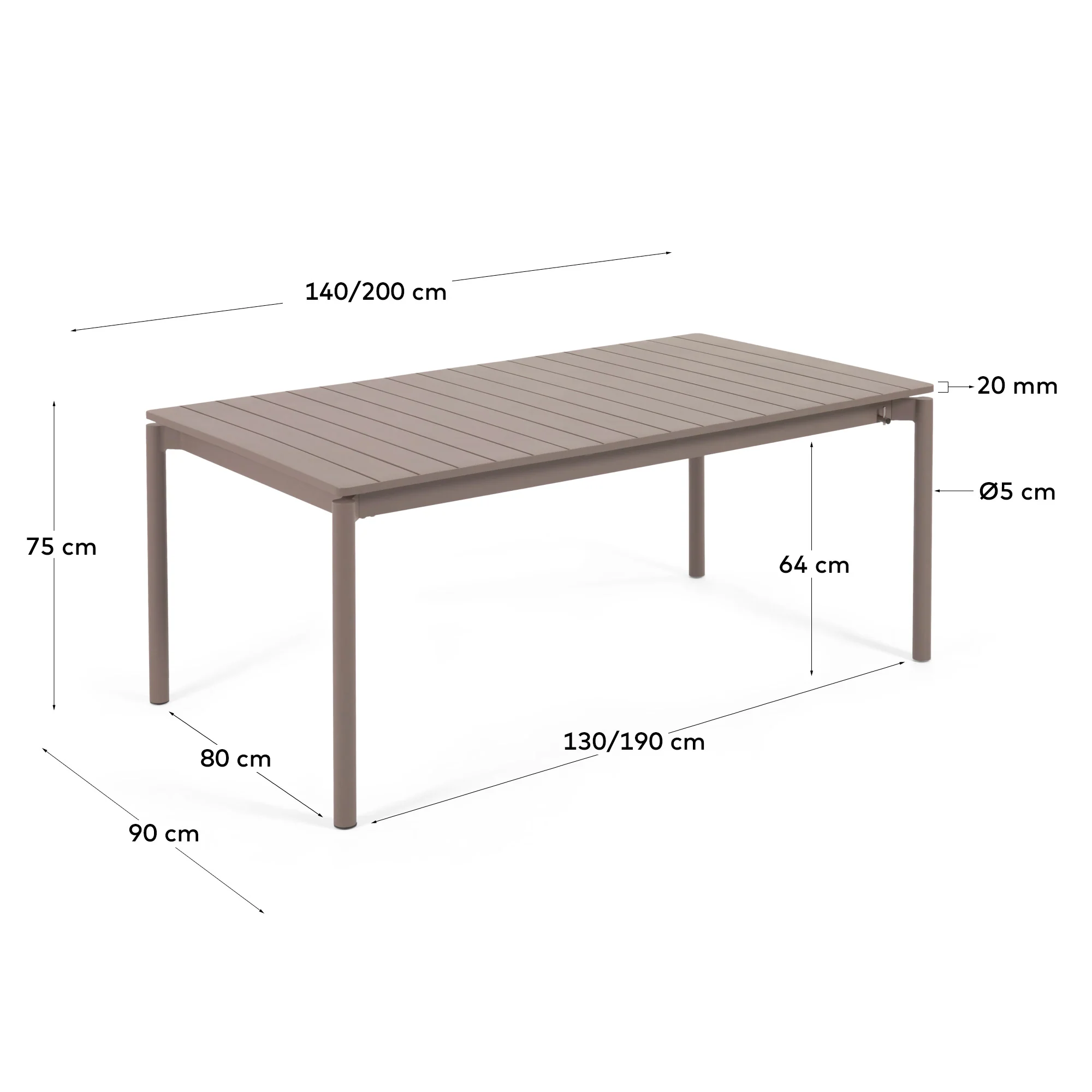 Zaltana ausziehbarer Outdoor-Tisch aus Aluminium mattbrauner 140 (200) x 90 cm - Image 4