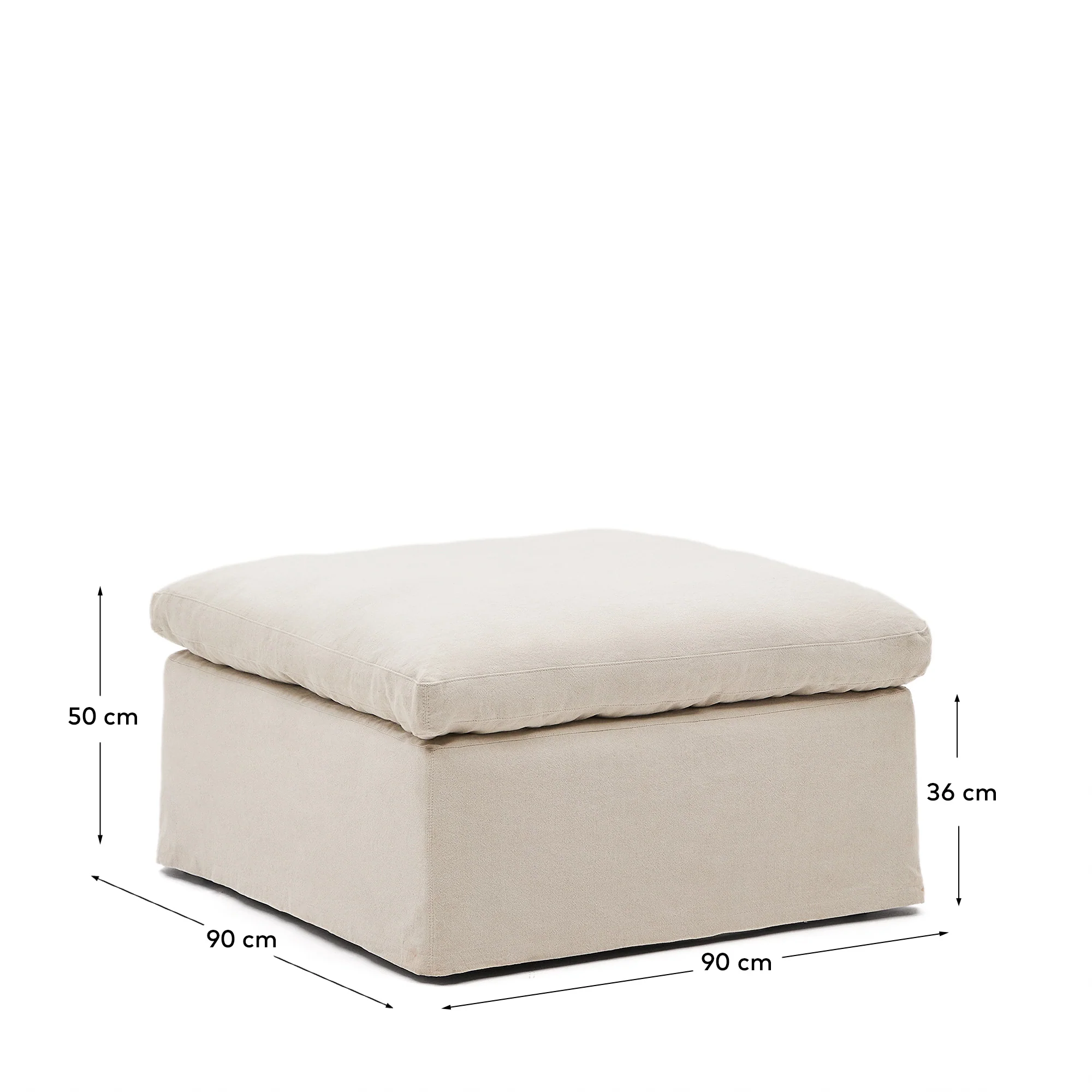 Zenira Fußhocker mit abnehmbarem Bezug und Kissen aus Baumwolle und Leinen beige 90 x 90 cm - Image 8