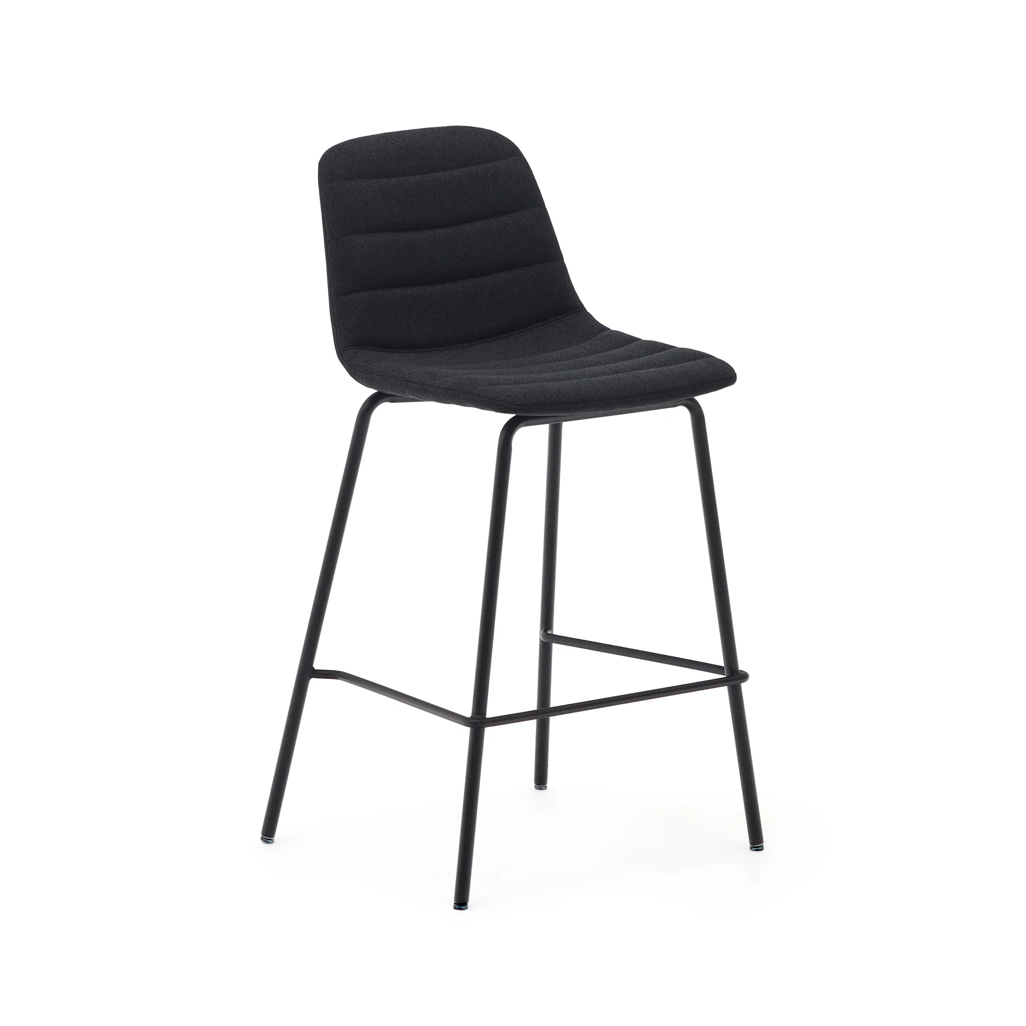 Zunilda Hocker aus schwarzem Chenille und Stahl mit mattschwarzem Finish Höhe 65cm FSC 100%