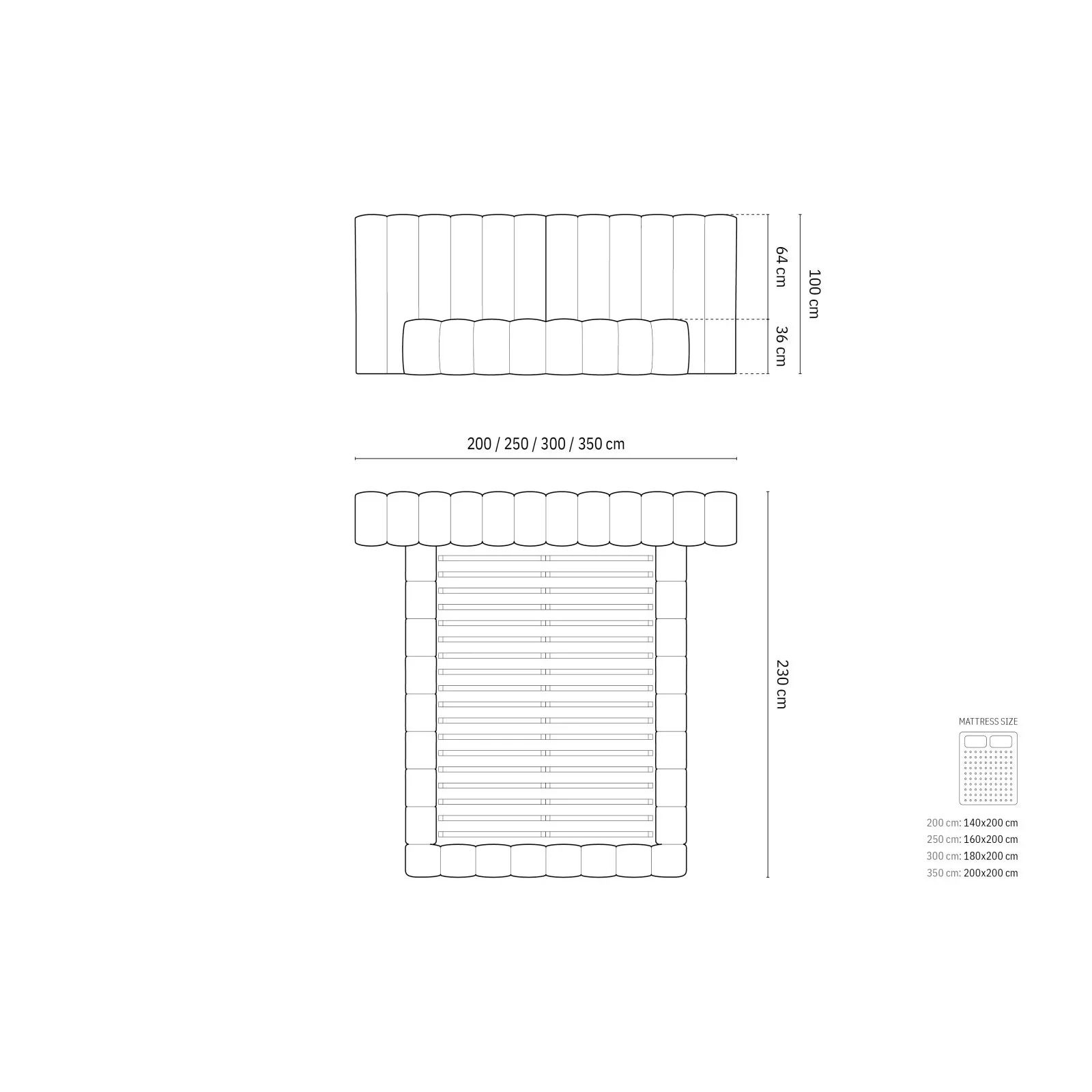 Kelp Bett mit Stauraum und Doppelkopfteil in Samt oder Strukturstoff, 200x200 cm - Image 15