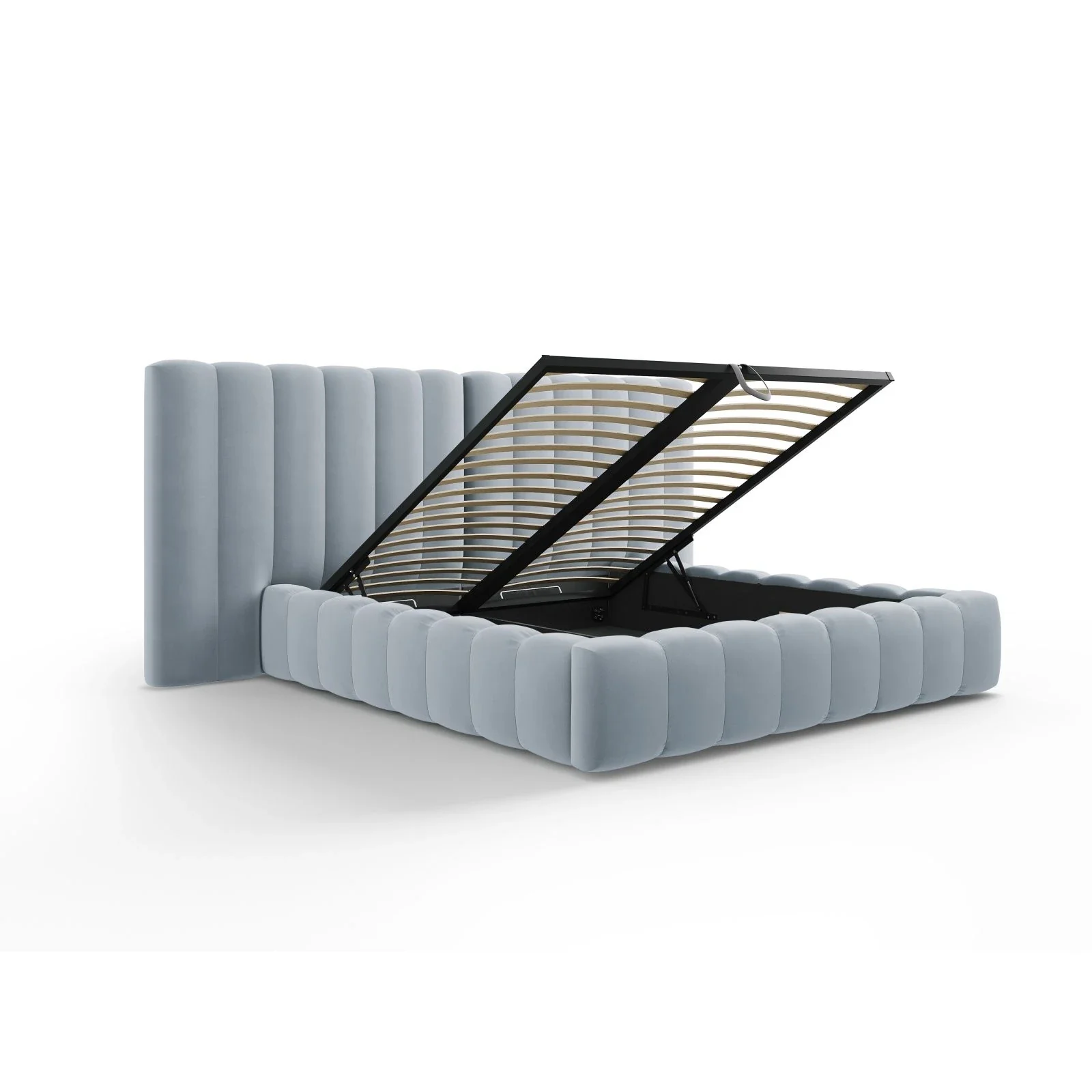 Kelp Bett mit Stauraum und Doppelkopfteil in Samt oder Strukturstoff, 200x200 cm - Image 33