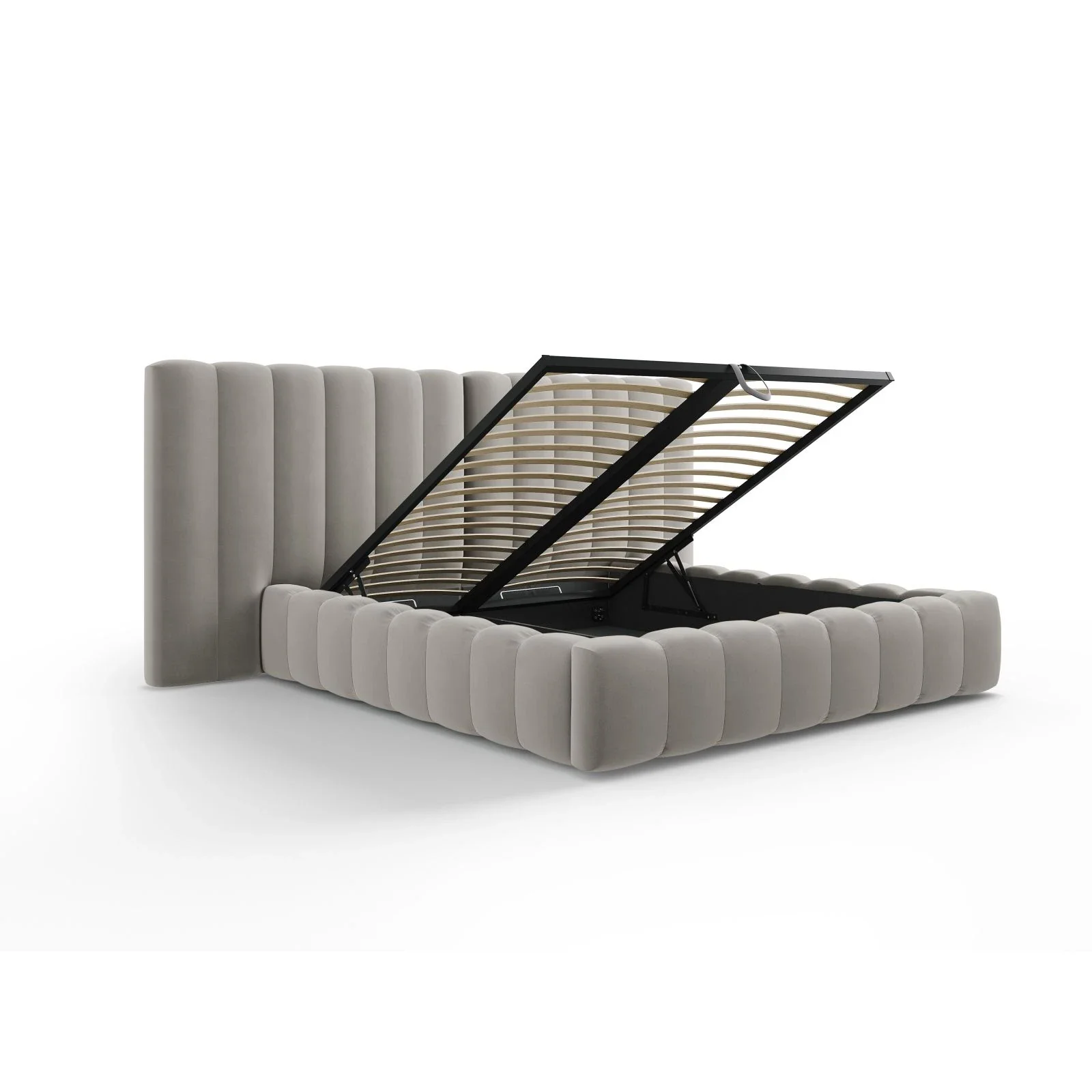 Kelp Bett mit Stauraum und Doppelkopfteil in Samt oder Strukturstoff, 200x200 cm - Image 48
