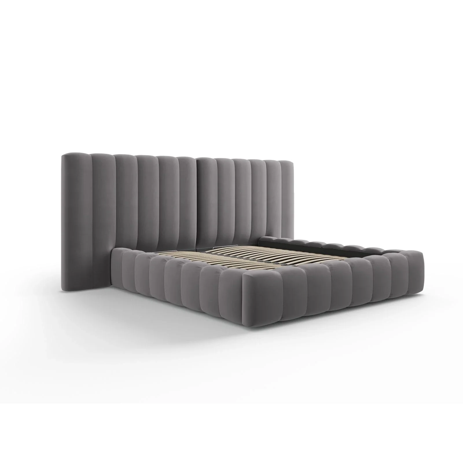 Kelp Bett mit Stauraum und Doppelkopfteil in Samt oder Strukturstoff, 200x200 cm - Image 52