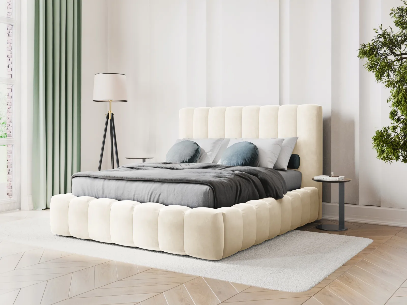 Kelp Bett mit Stauraum und Kopfteil in Samt oder Strukturstoff, 160x200 cm - Image 27