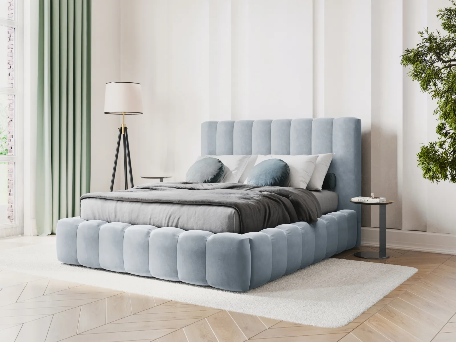 Kelp Bett mit Stauraum und Kopfteil in Samt oder Strukturstoff, 160x200 cm - Image 35