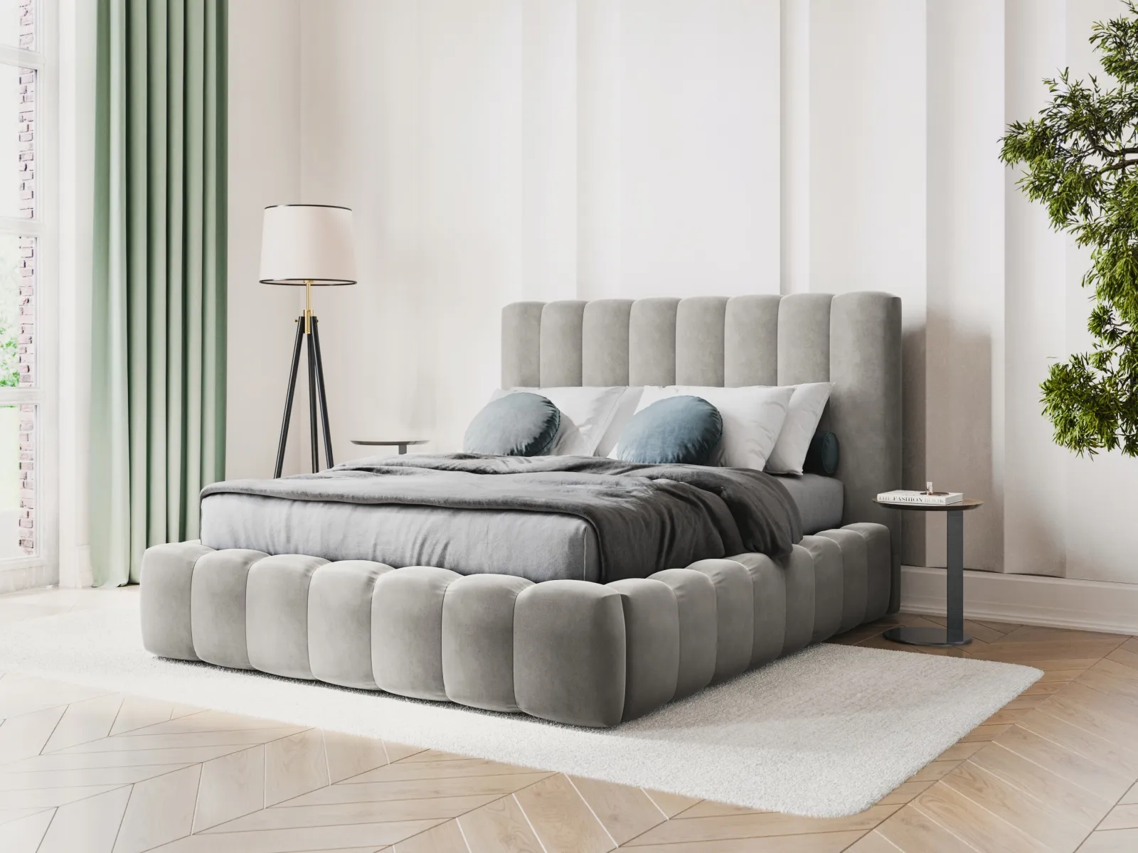 Kelp Bett mit Stauraum und Kopfteil in Samt oder Strukturstoff, 160x200 cm - Image 59