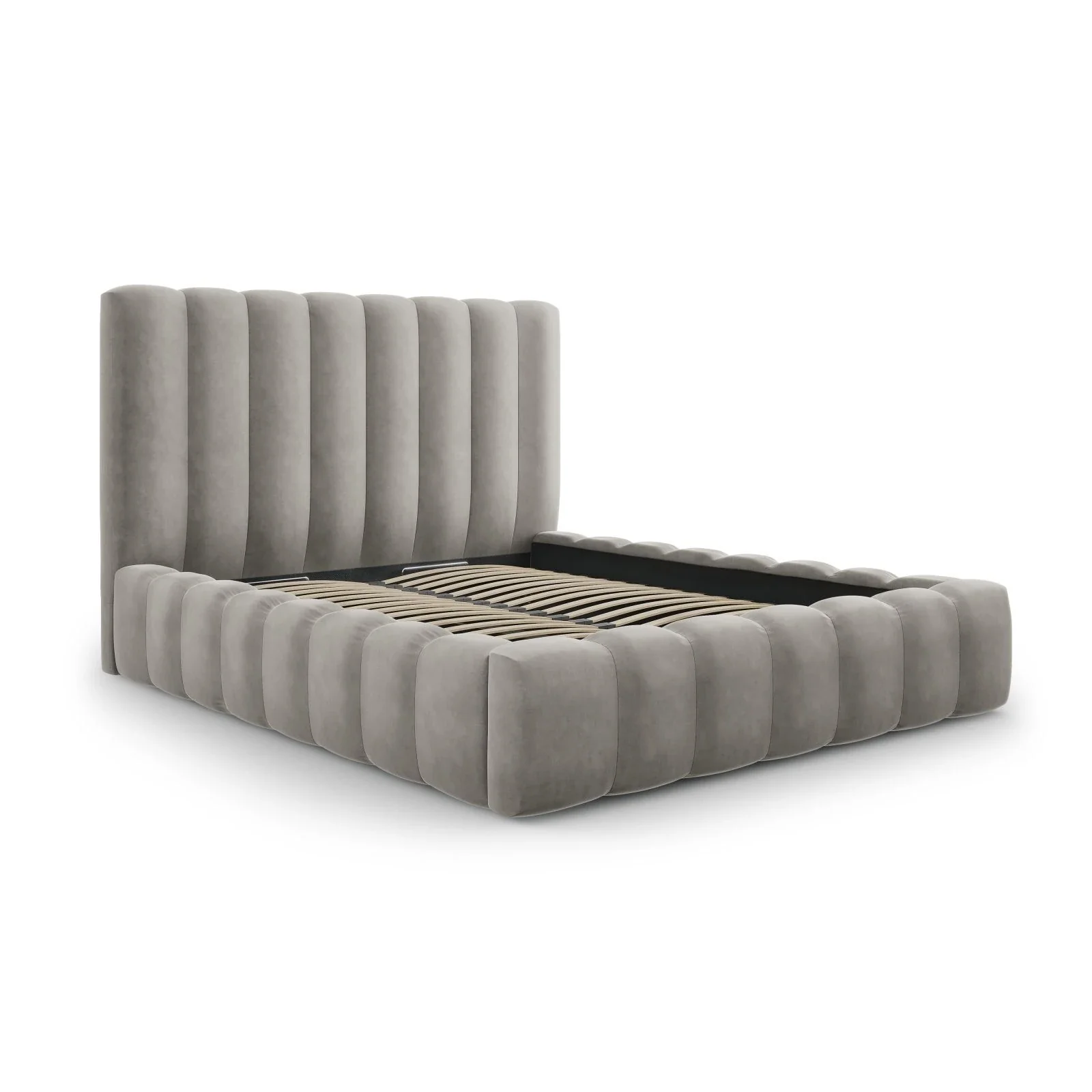 Kelp Bett mit Stauraum und Kopfteil in Samt oder Strukturstoff, 160x200 cm - Image 60