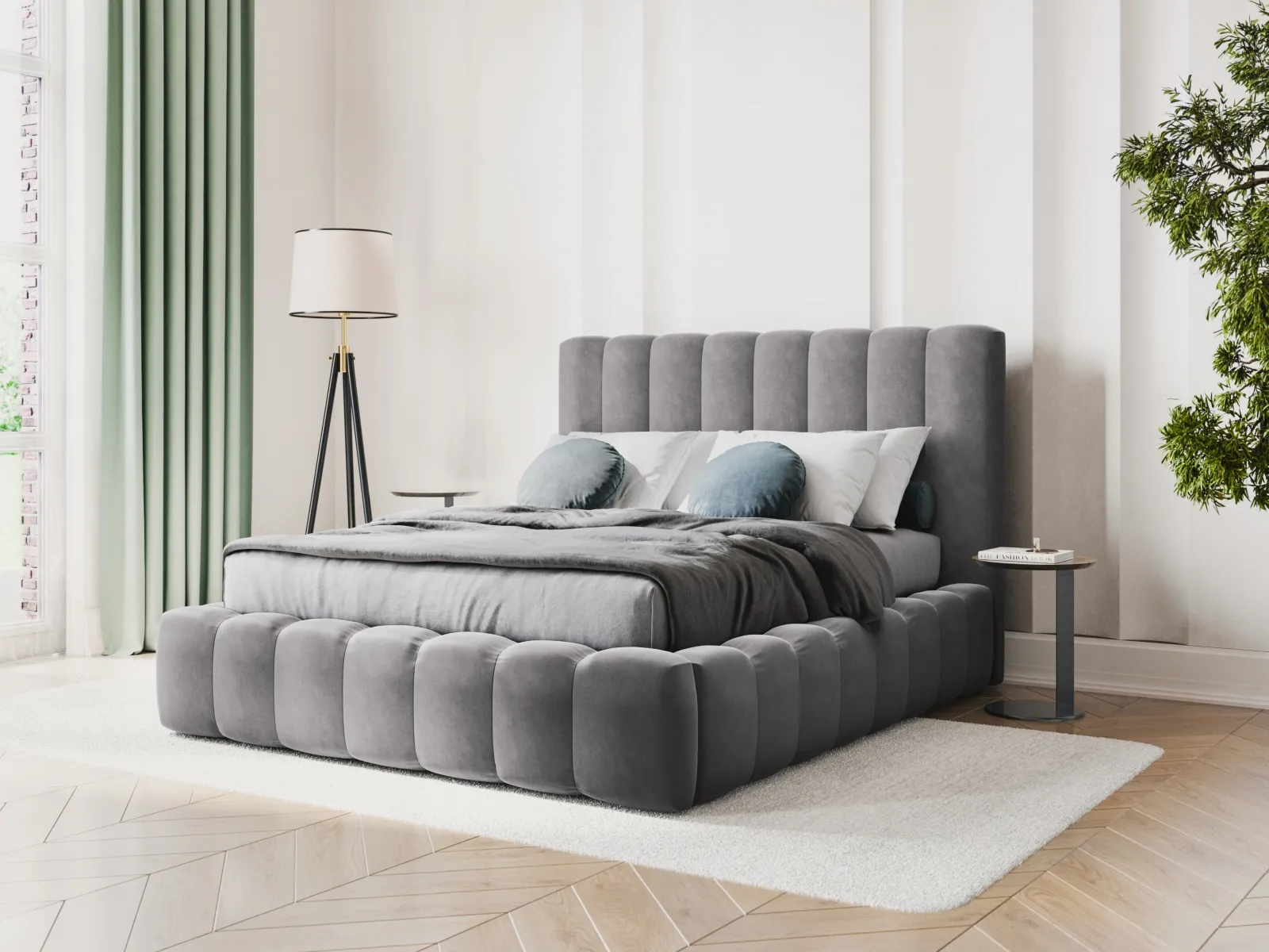 Kelp Bett mit Stauraum und Kopfteil in Samt oder Strukturstoff, 160x200 cm - Image 67