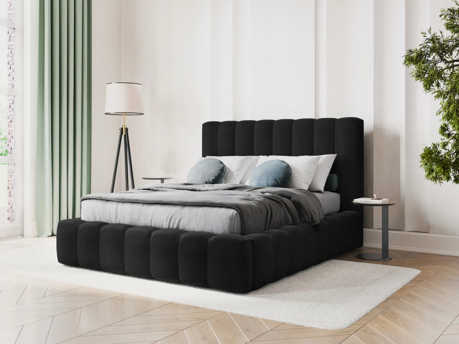 Kelp Bett mit Stauraum und Kopfteil in Samt oder Strukturstoff, 160x200 cm - Image 75