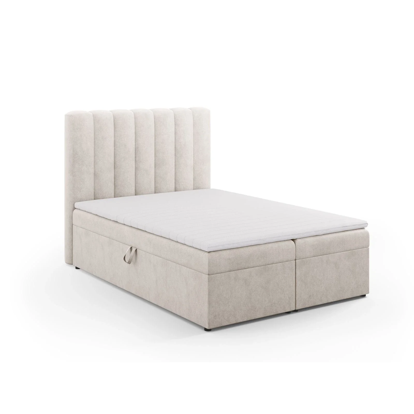 Kelp Boxspringbett mit Stauraum und Kopfteil in Samt oder Strukturstoff, 140x200 cm