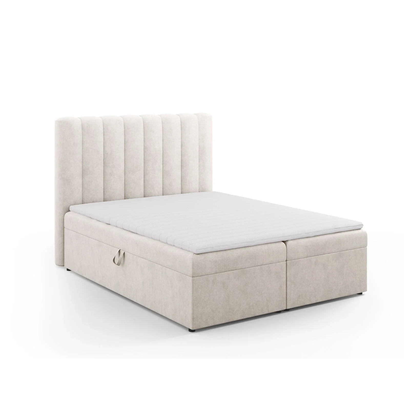 Kelp Boxspringbett mit Stauraum und Kopfteil in Samt oder Strukturstoff, 160x200 cm