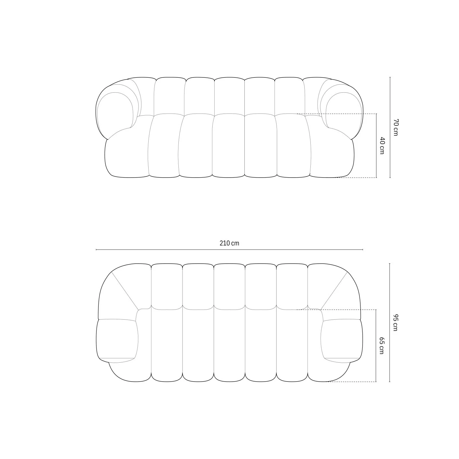 Koge 3-Sitzer Sofa aus Samt oder Chenille, 210x95x70 cm - Image 3