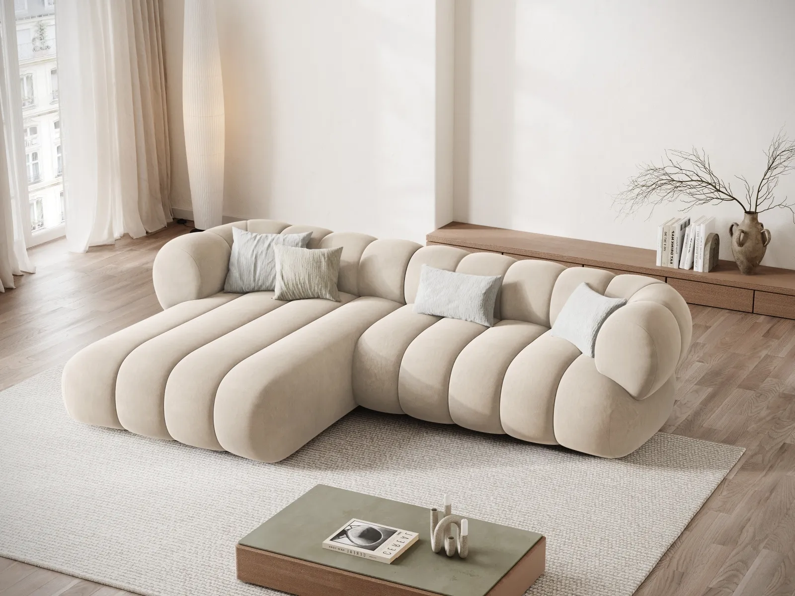 Koge 5-Sitzer Ecksofa, Linke Seite, aus Samt, 270x165x70 cm - Image 2