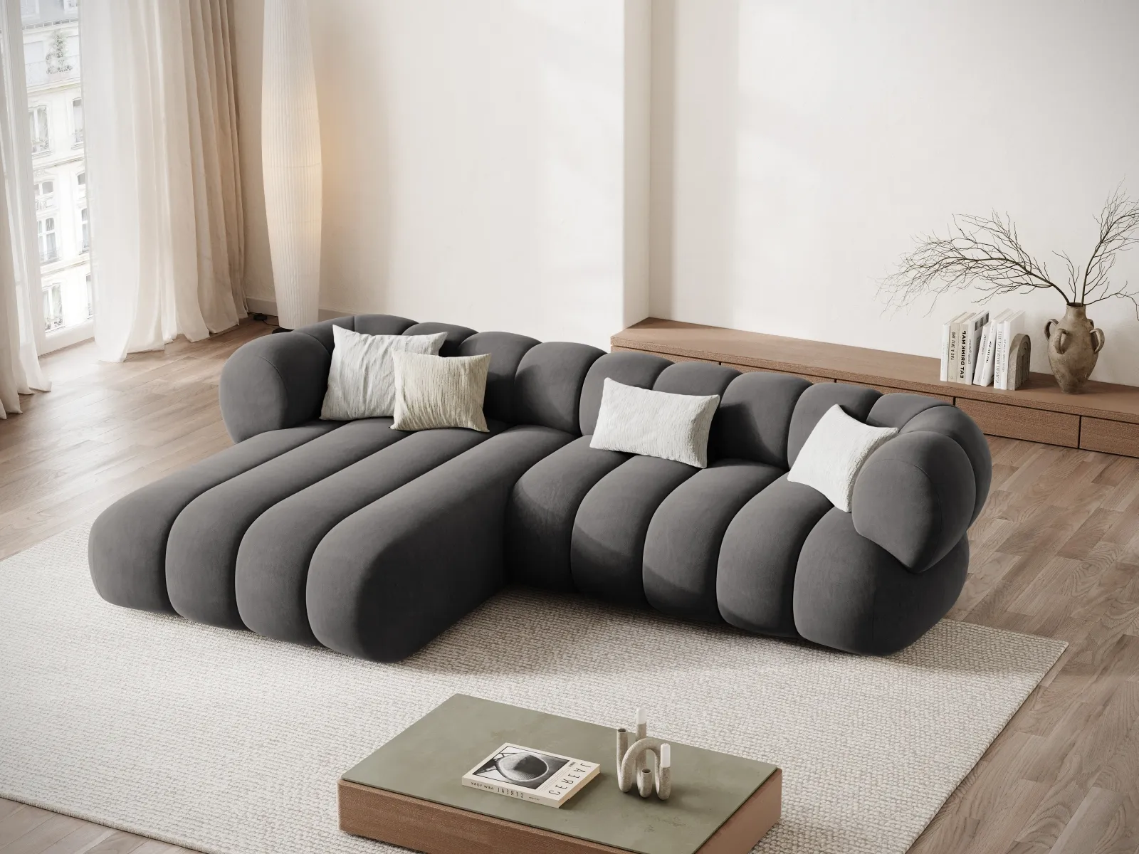 Koge 5-Sitzer Ecksofa, Linke Seite, aus Samt, 270x165x70 cm - Image 37