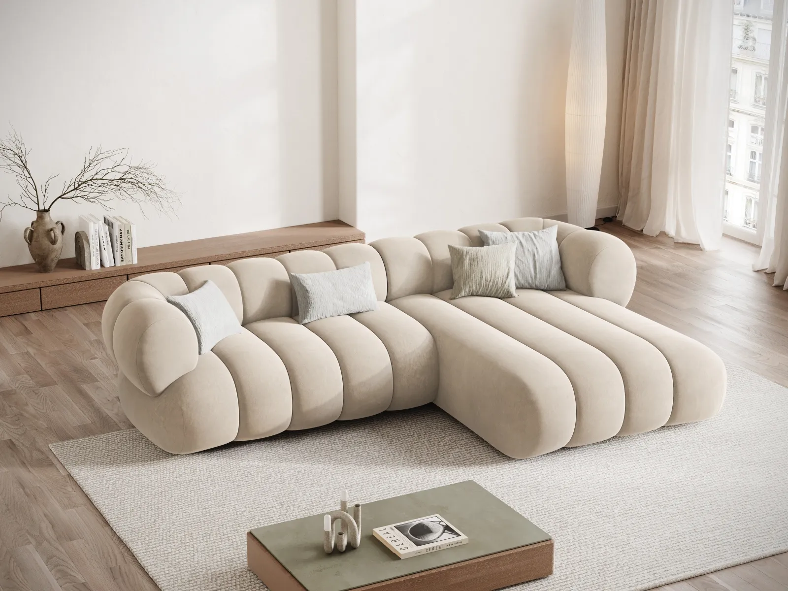 Koge 5-Sitzer Ecksofa, Rechte Seite, aus Samt, 270x165x70 cm - Image 2