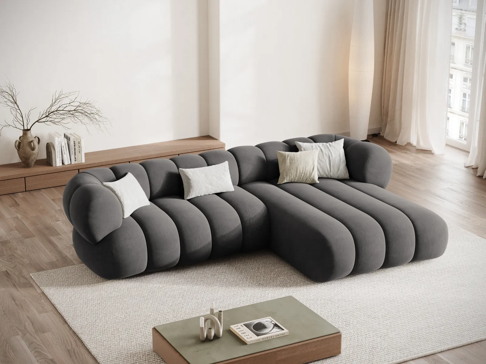 Koge 5-Sitzer Ecksofa, Rechte Seite, aus Samt, 270x165x70 cm - Image 37