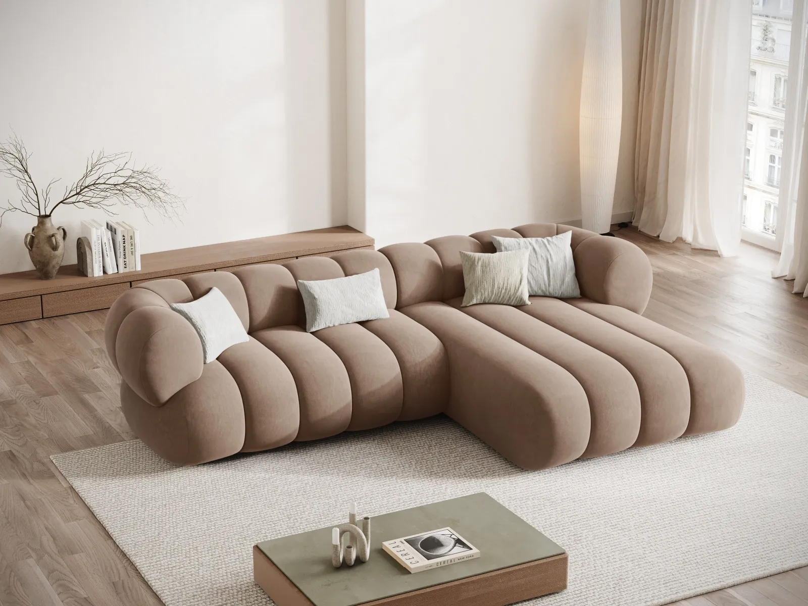 Koge 5-Sitzer Ecksofa, Rechte Seite, aus Samt, 270x165x70 cm - Image 9