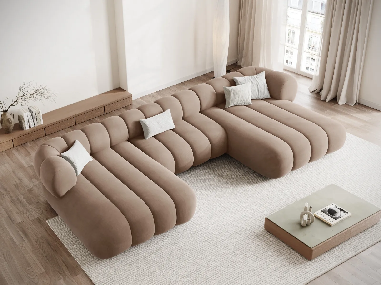 Koge 6-Sitzer Panorama Sofa aus Samt oder Chenille, 348x165x70 cm - Image 8