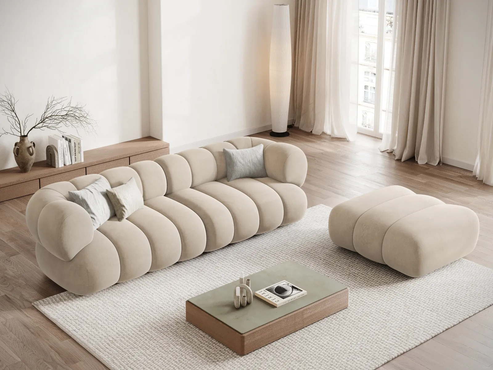 Koge Pouf aus Samt oder Chenille, 95x95x40 cm - Image 2