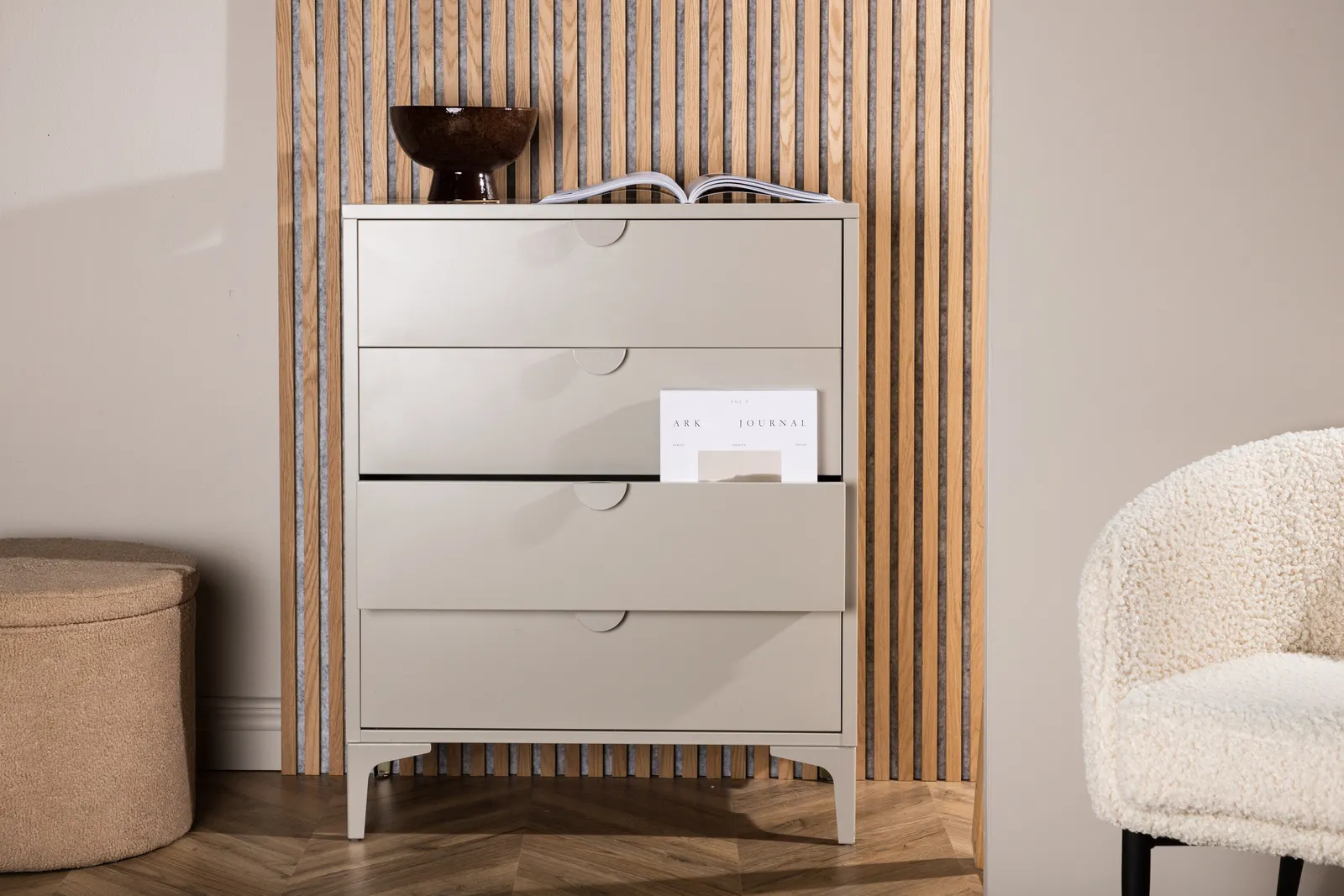 Kommode Piring aus Stahl mit 4 Schubladen in beige, 40x78x98 cm - Image 3