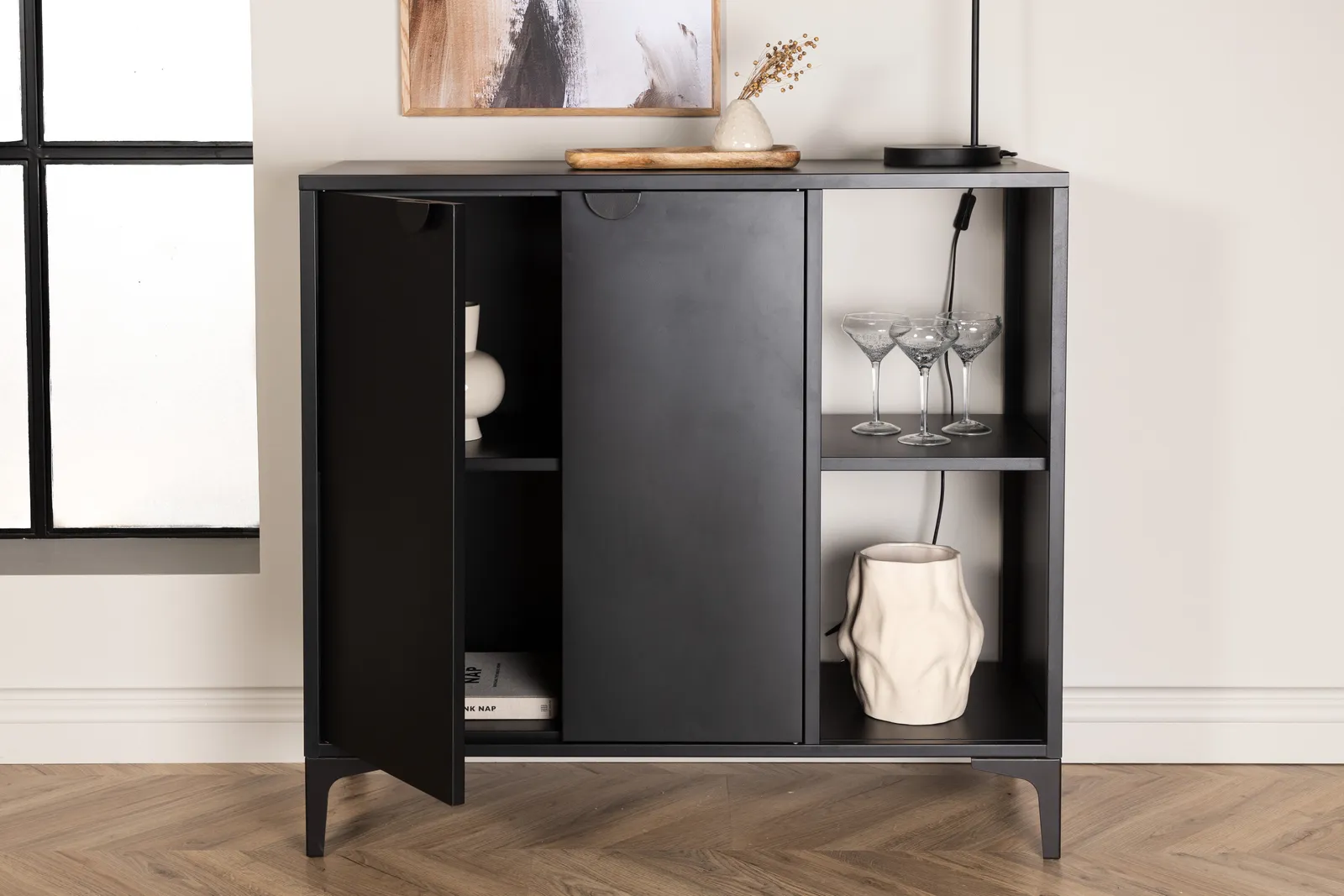 Kommode Piring in schwarz, 42x100x110 cm - Image 3