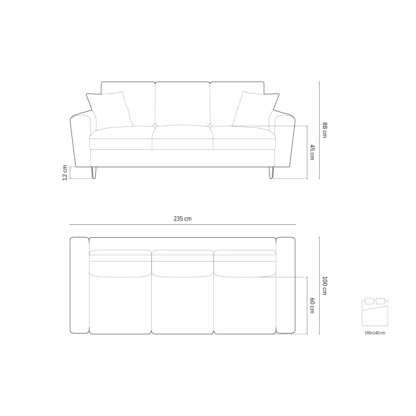 Kyoto 3-Sitzer Sofa mit Schlaffunktion und Stauraum, aus Samt, 235x100x88 cm - Image 162