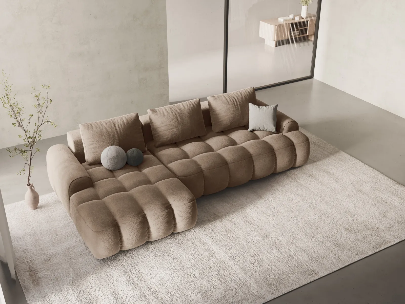 Linz 3-Sitzer Ecksofa mit Schlaffunktion, Linke Seite, aus Samt oder Strukturstoff, 275x142 cm - Image 10