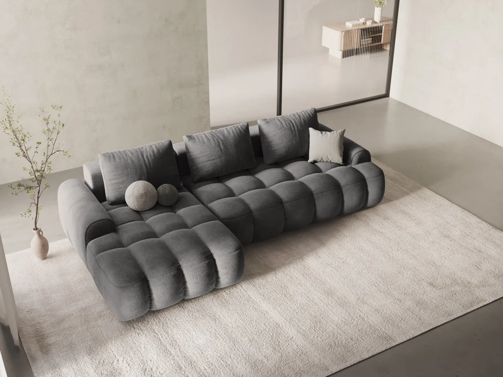Linz 3-Sitzer Ecksofa mit Schlaffunktion, Linke Seite, aus Samt oder Strukturstoff, 275x142 cm - Image 34